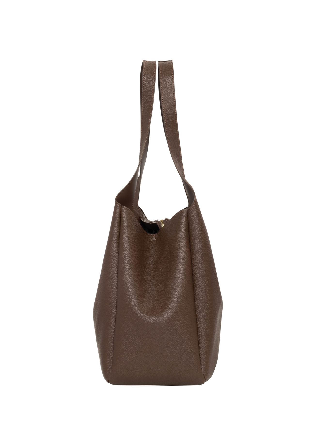 Brown classic women's shopper bag TOREC-1060-1H(Z26), product view from the side on a white background.