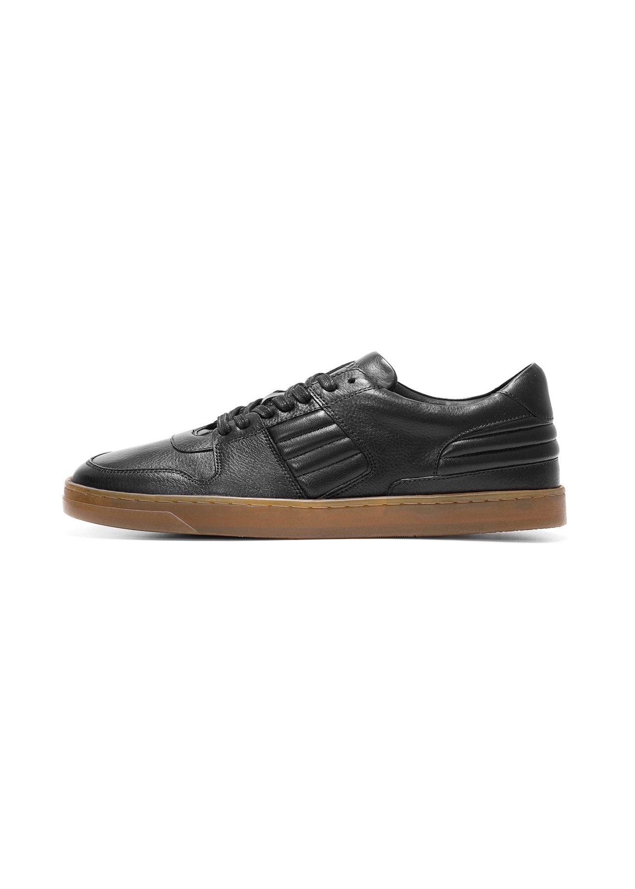 Black men's leather shoes BUTYM-0505-99(Z25), side view of the product on a white background.