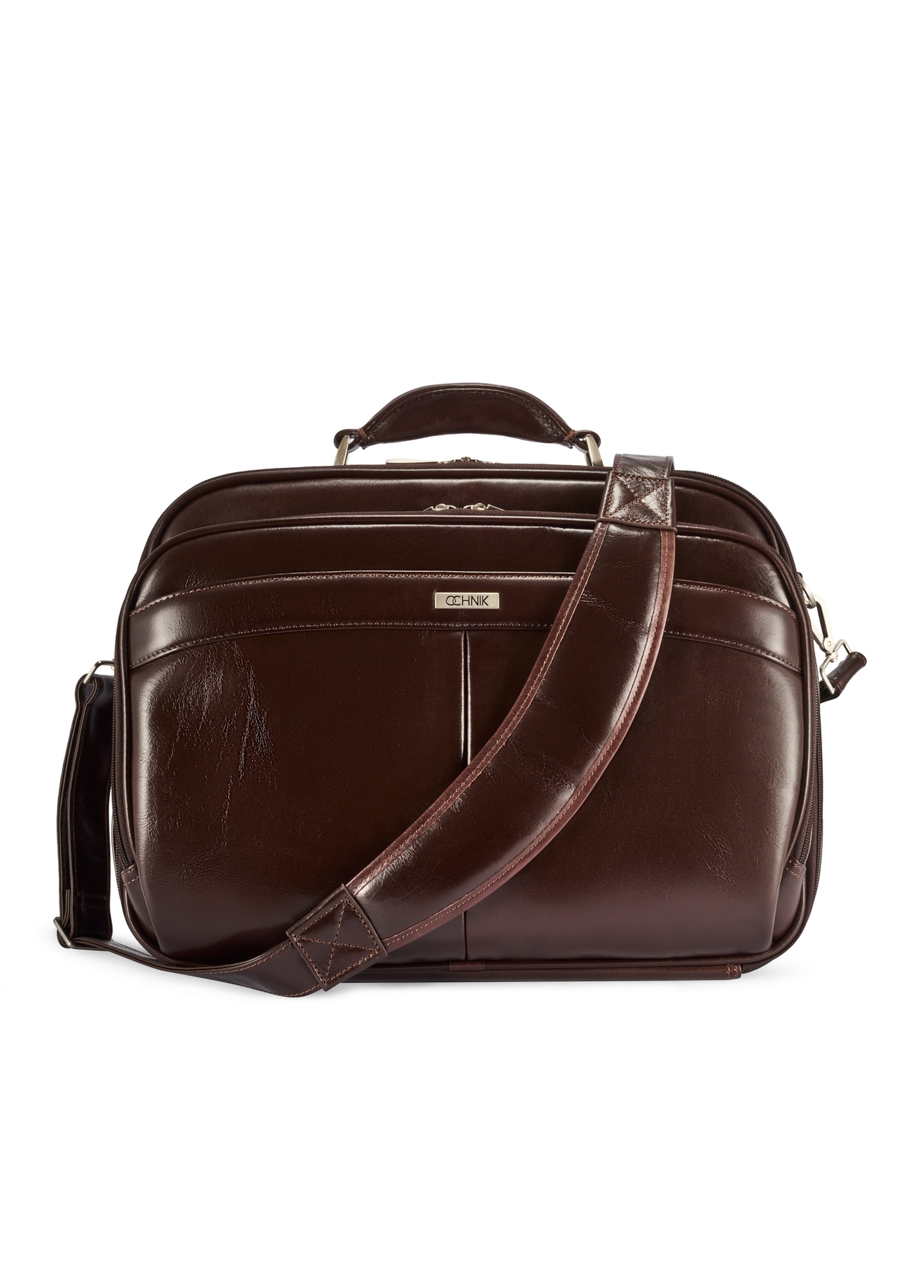 Brown leather men's laptop bag TORMS-0482-89(Z25), product view from the front on a white background.