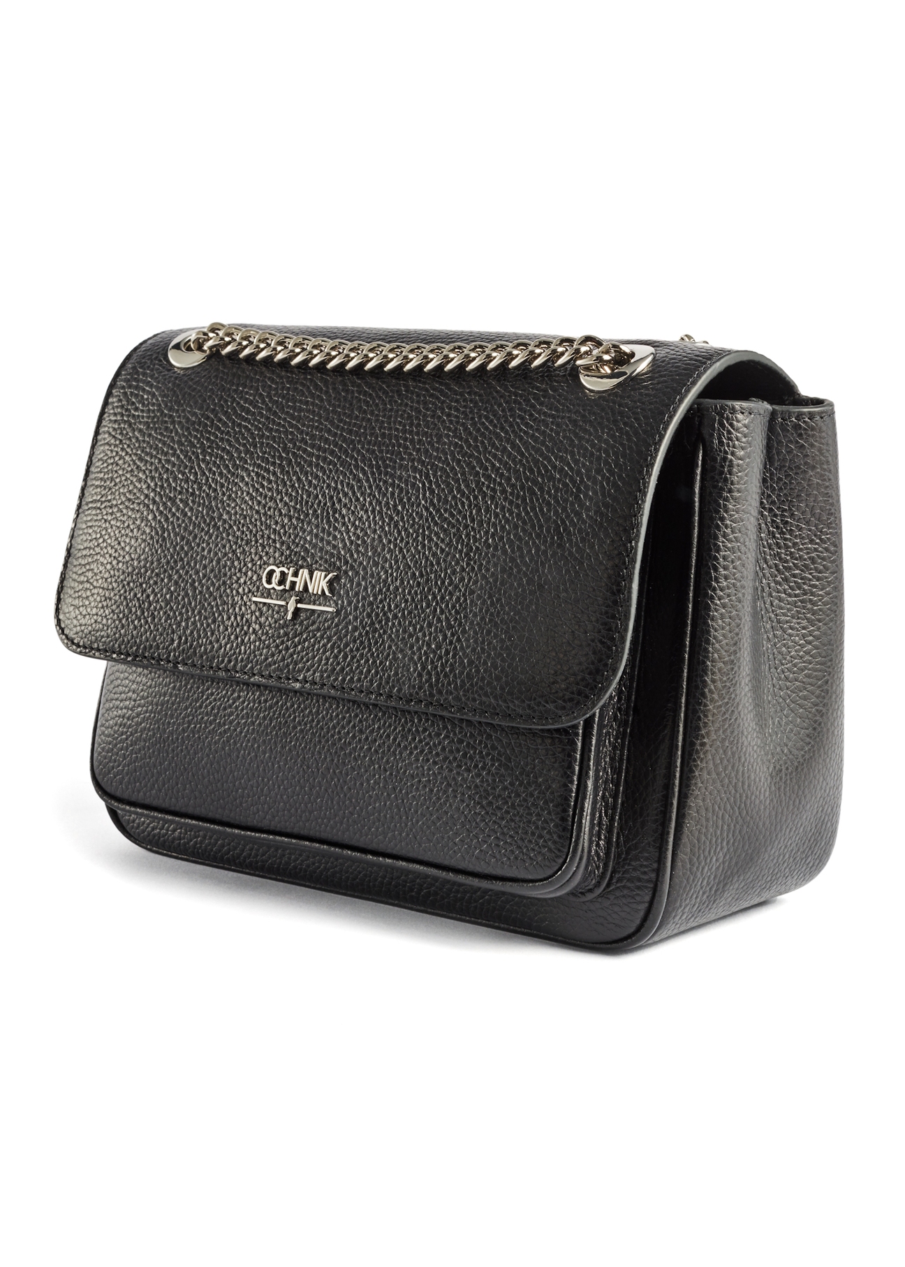 Leather black shoulder bag TORES-1147A-99(Z25) - diagonal product view on white background.