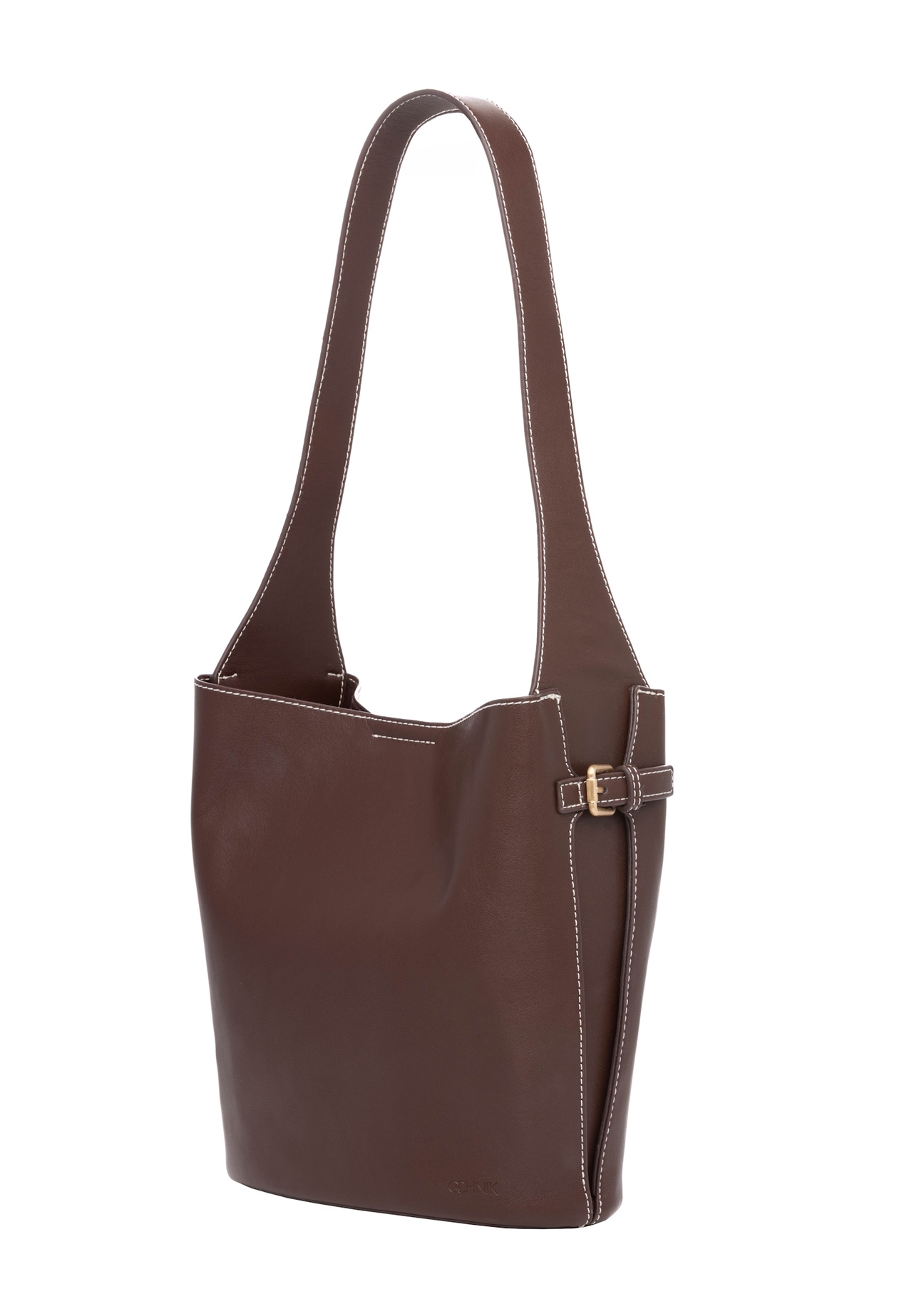 Dark brown women's handbag made of imitation leather TOREC-1214-1H(W26), diagonal product view on a white background.