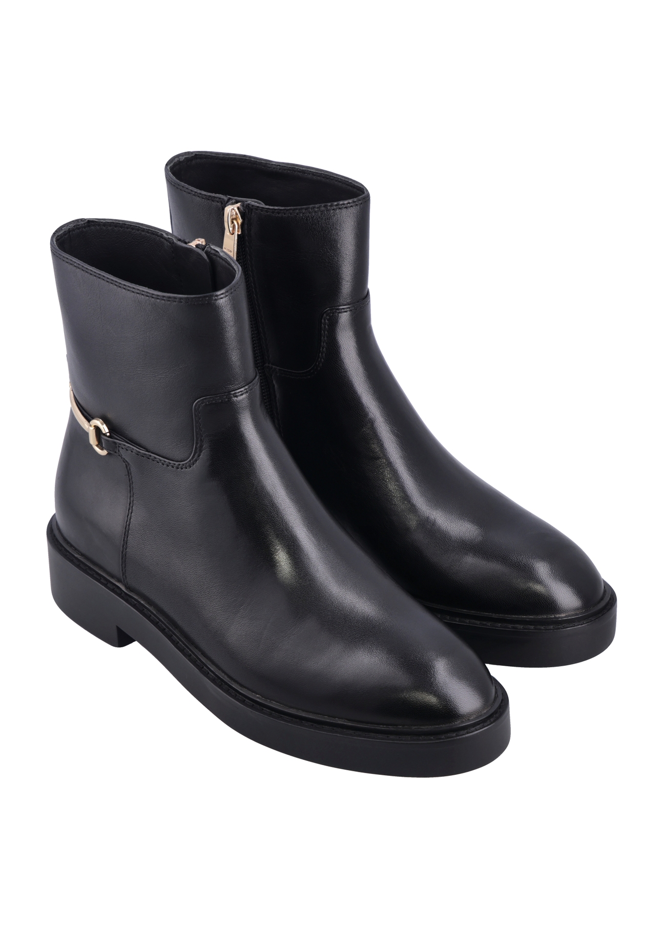 Women's black leather ankle boots BUTYD-1290-99(Z26), diagonal product view on a white background.