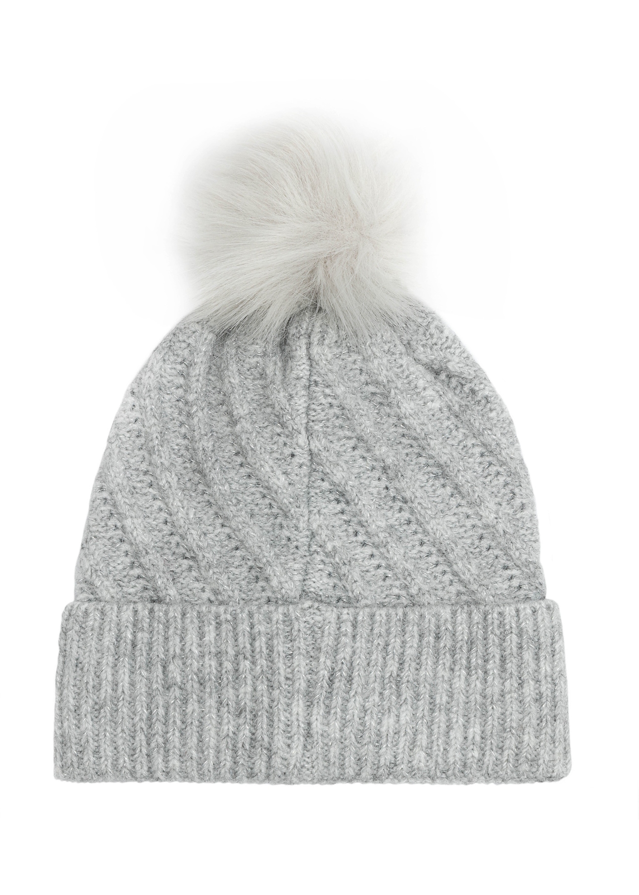 Gray women's hat with pompom CZADT-0219-91(Z25), product view from the back on a white background.