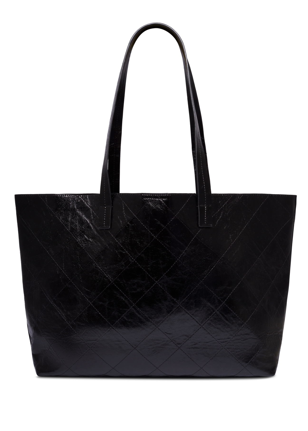 Women's black shopper bag with stitching TOREC-1247-9P(Z26), product view from the back on a white background.