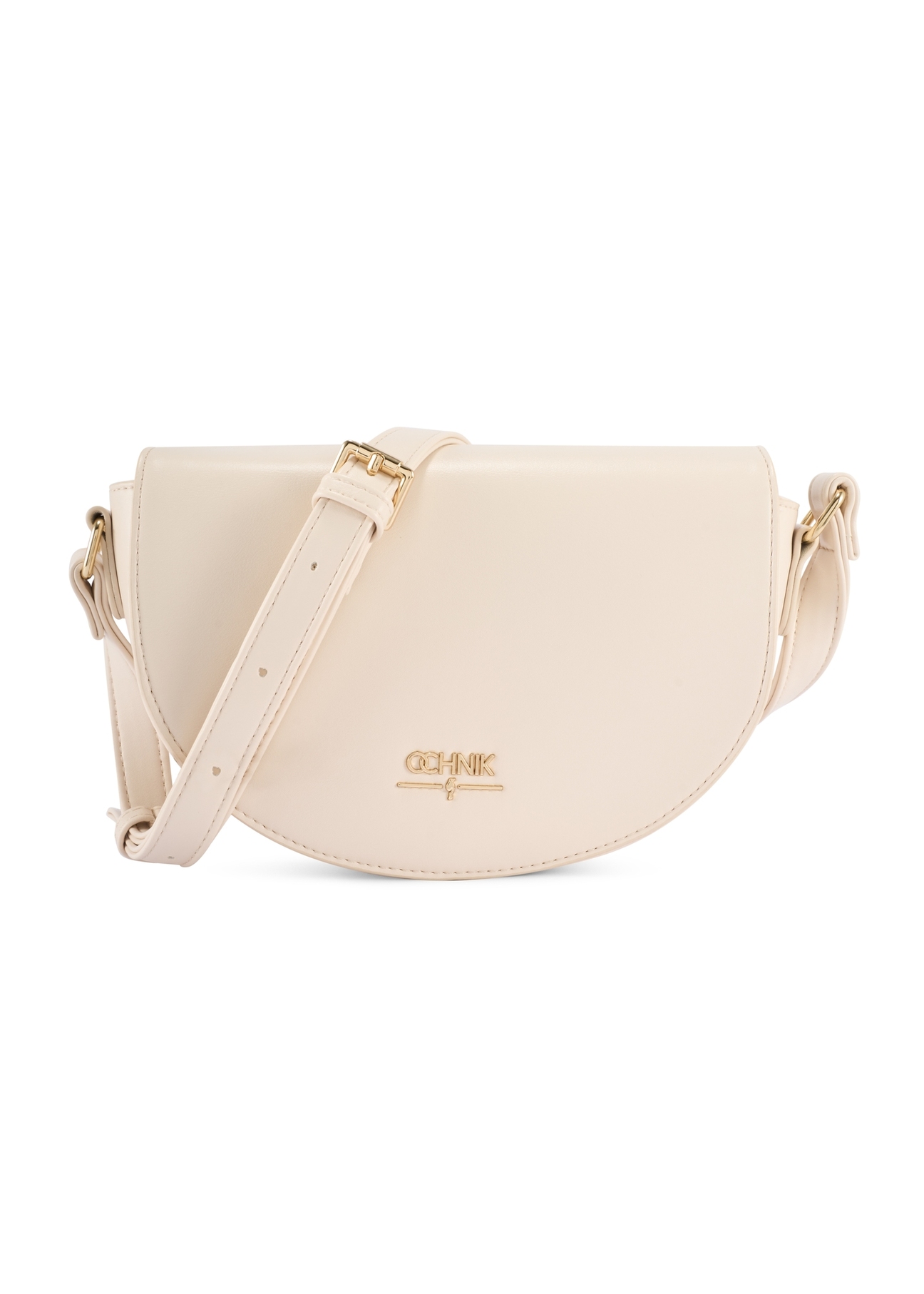 Cream semi-circular women's messenger bag TOREC-1184-0B(W26) - front product view, on a white background.