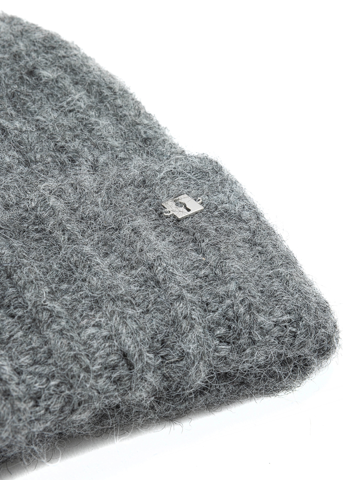 Women's winter hat in gray color CZADT-0205-95(Z25), front view of the folded product on a white background.