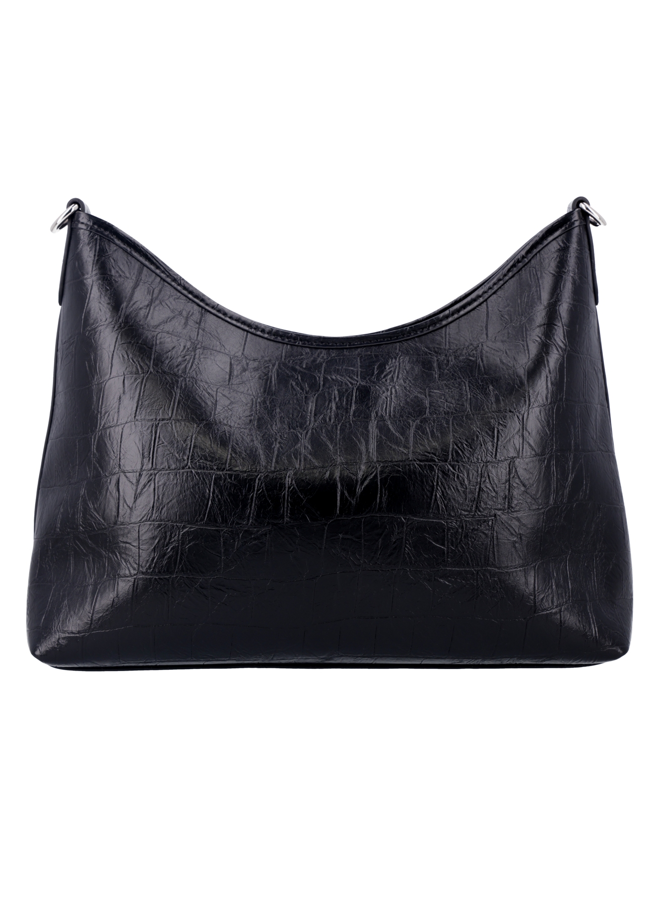 Black women's croco shoulder bag TOREC-1307-9G(Z26), product view from the back on a white background.