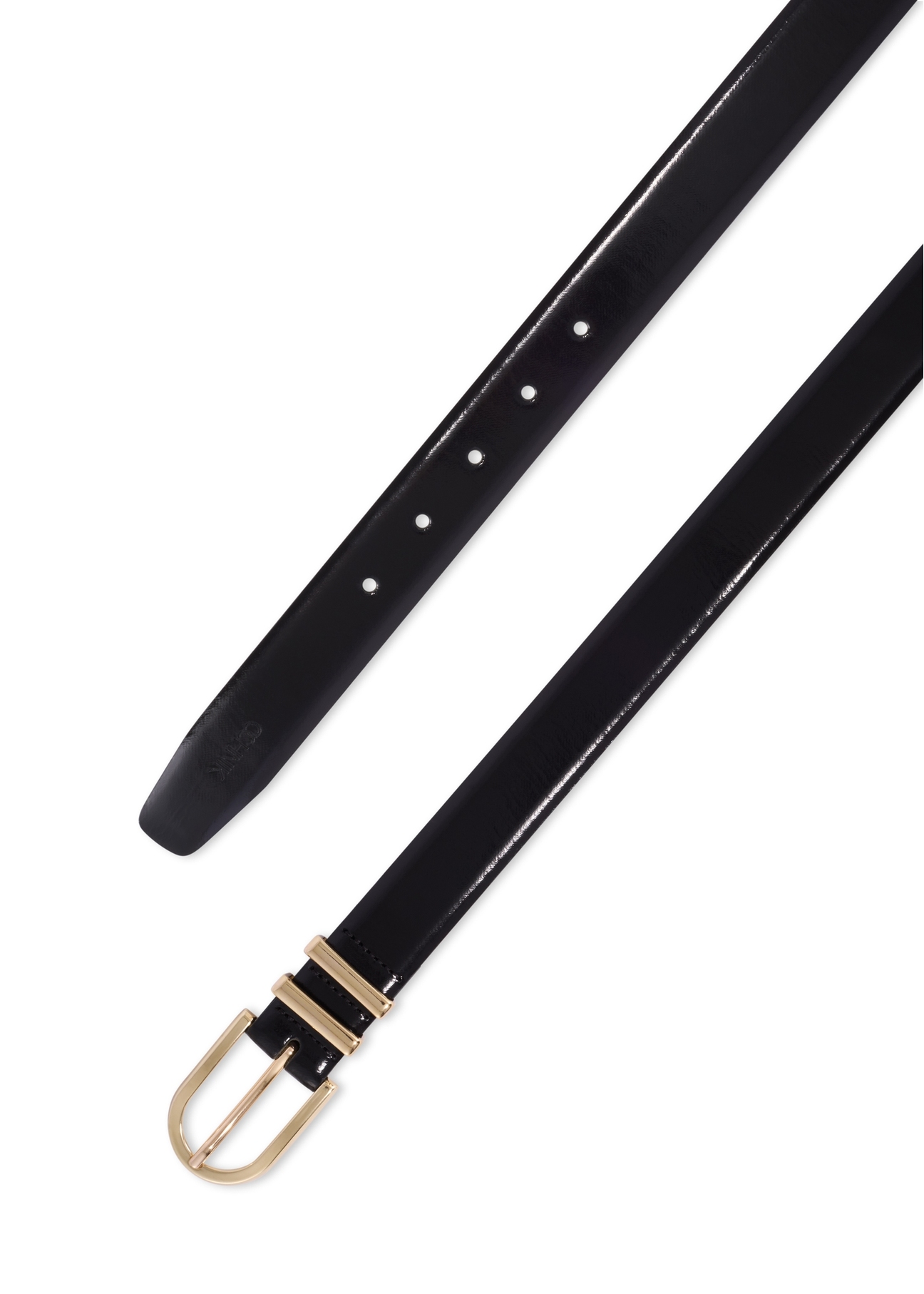 Black leather women's belt PASDS-0159-9F(Z26) - product view from above, on a white background.