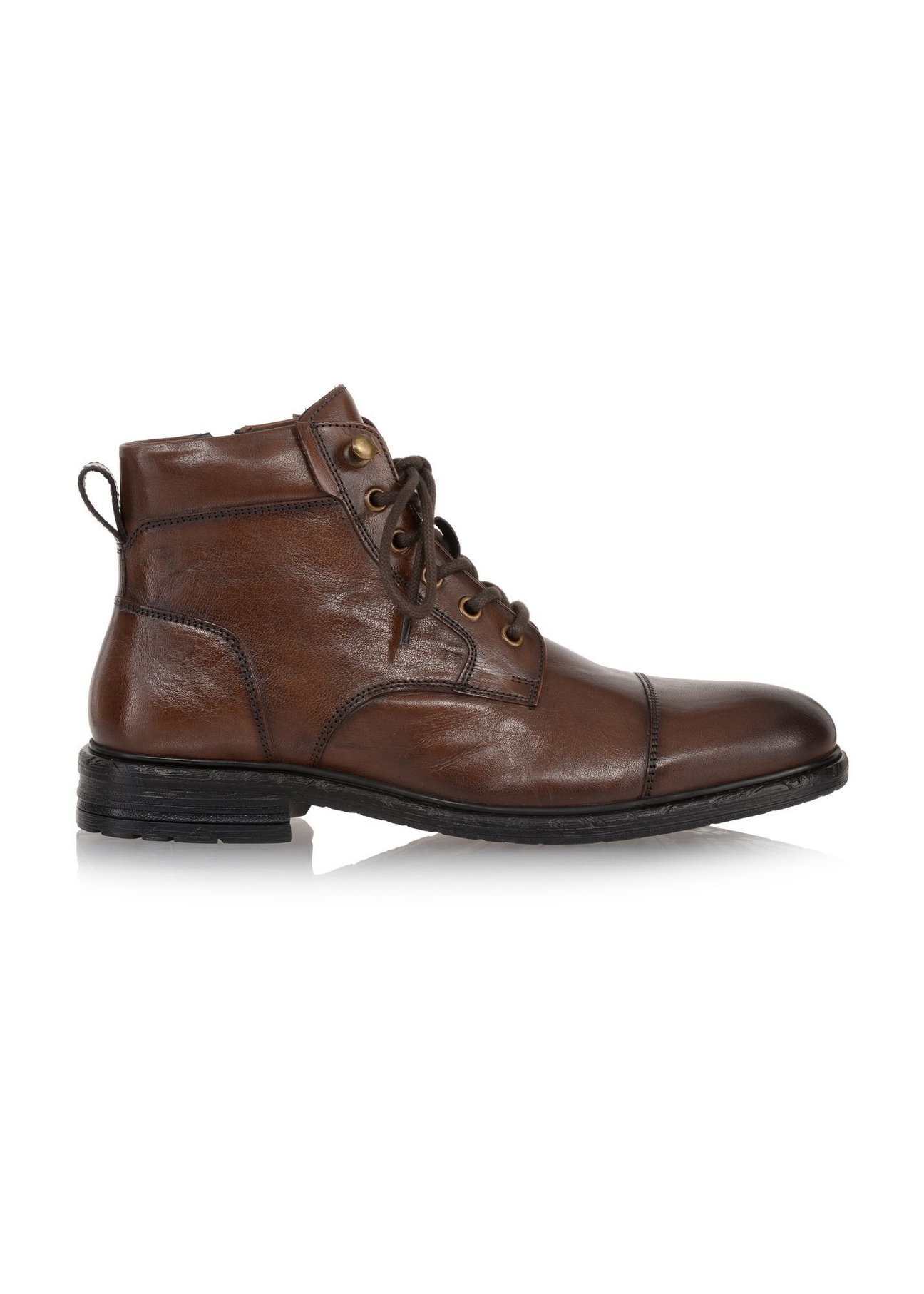 Brown men's leather ankle boots BUTYM-0404B-1I(Z26) - side view of the product, on a white background.