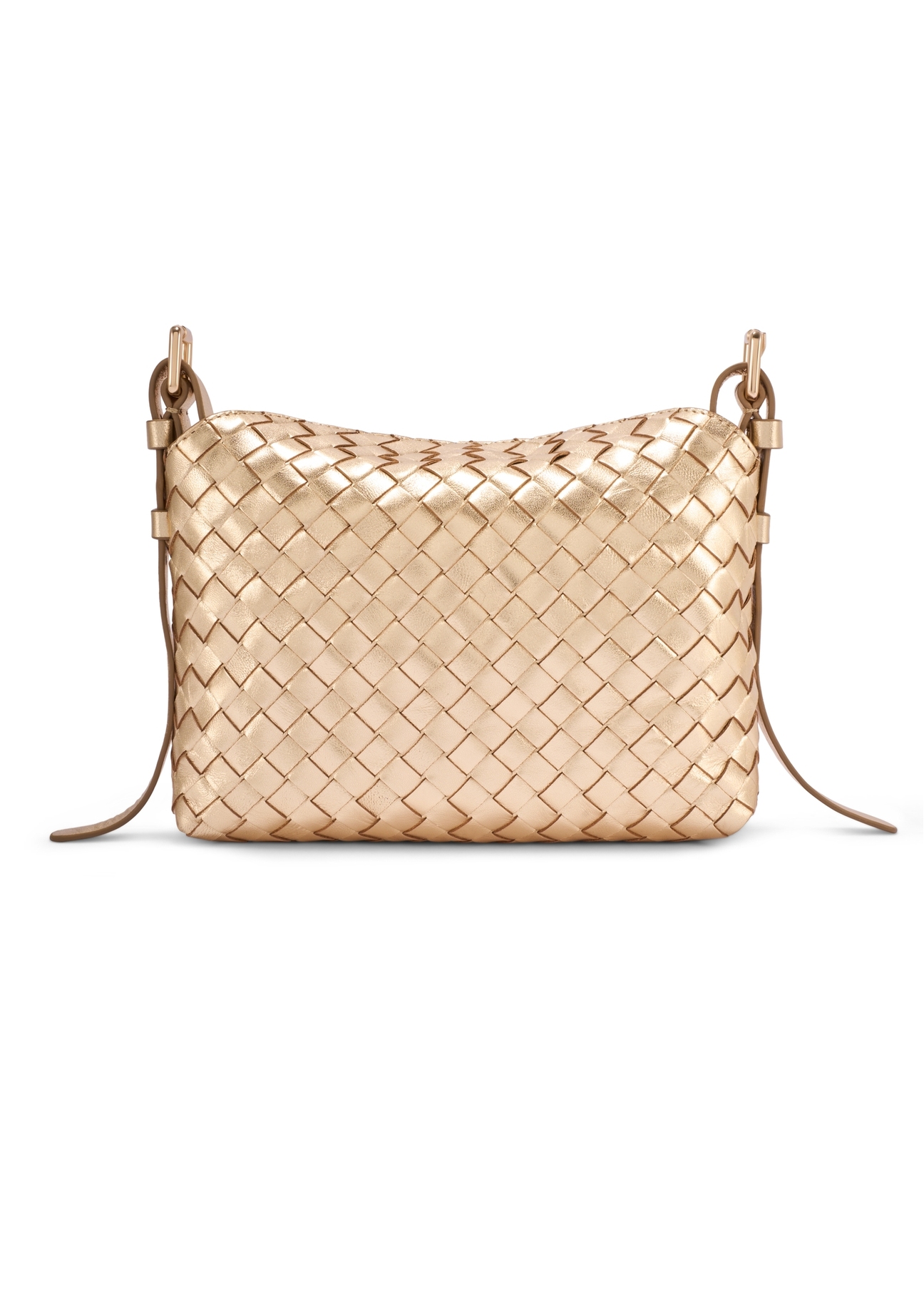 Gold leather braided women's handbag TORES-1292-2X(W26) - product view from the back, on a white background.