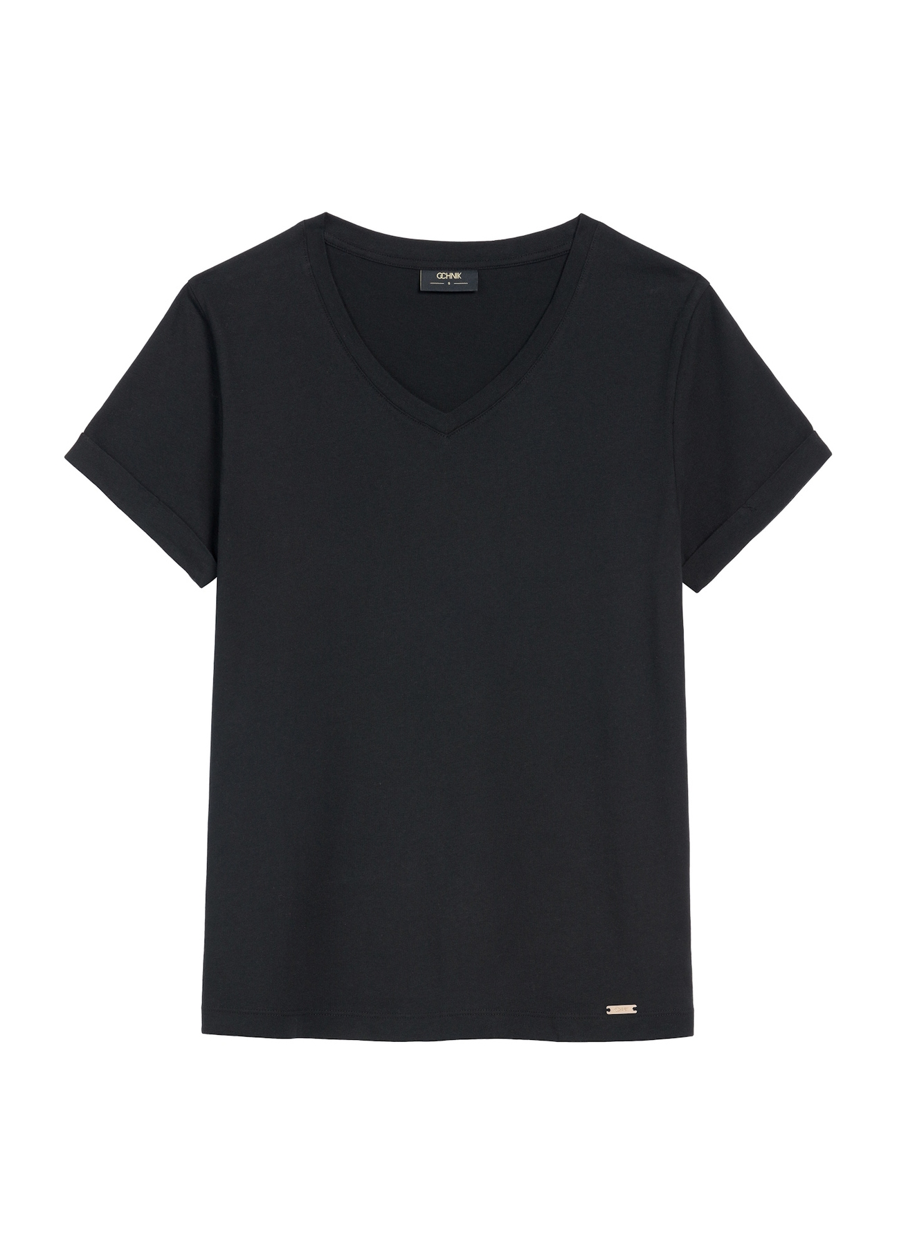 Black women's V-neck T-shirt TSHDT-0118A-99(Z25), front product view on white background.