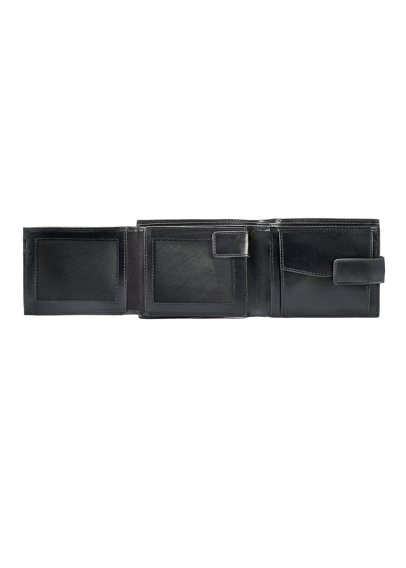 Black medium men's leather wallet PORMS-0639-99(W25) - inside view on white background.