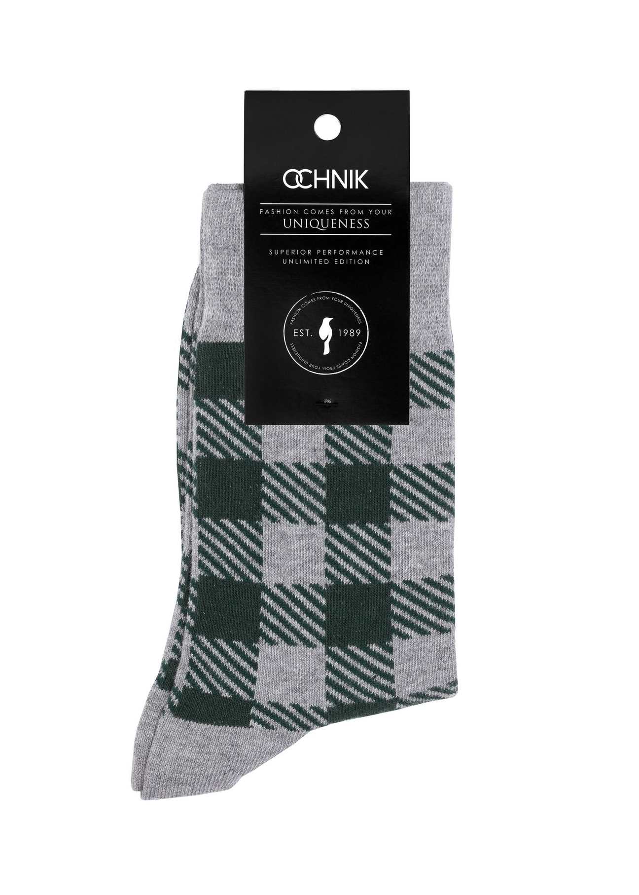 Grey-green checkered men's socks SKAMT-0180-66(Z23)-02