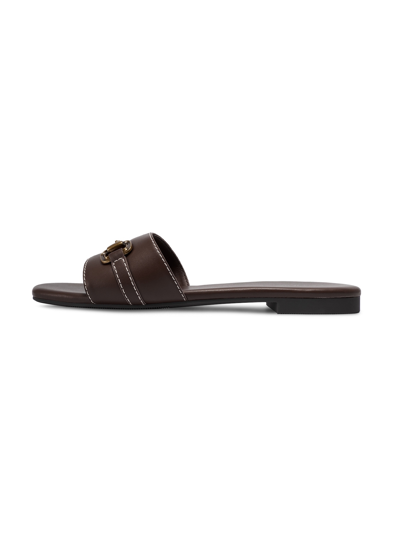 Women's dark brown leather flip-flops BUTYD-1273-1I(W26), side view of the product on a white background.