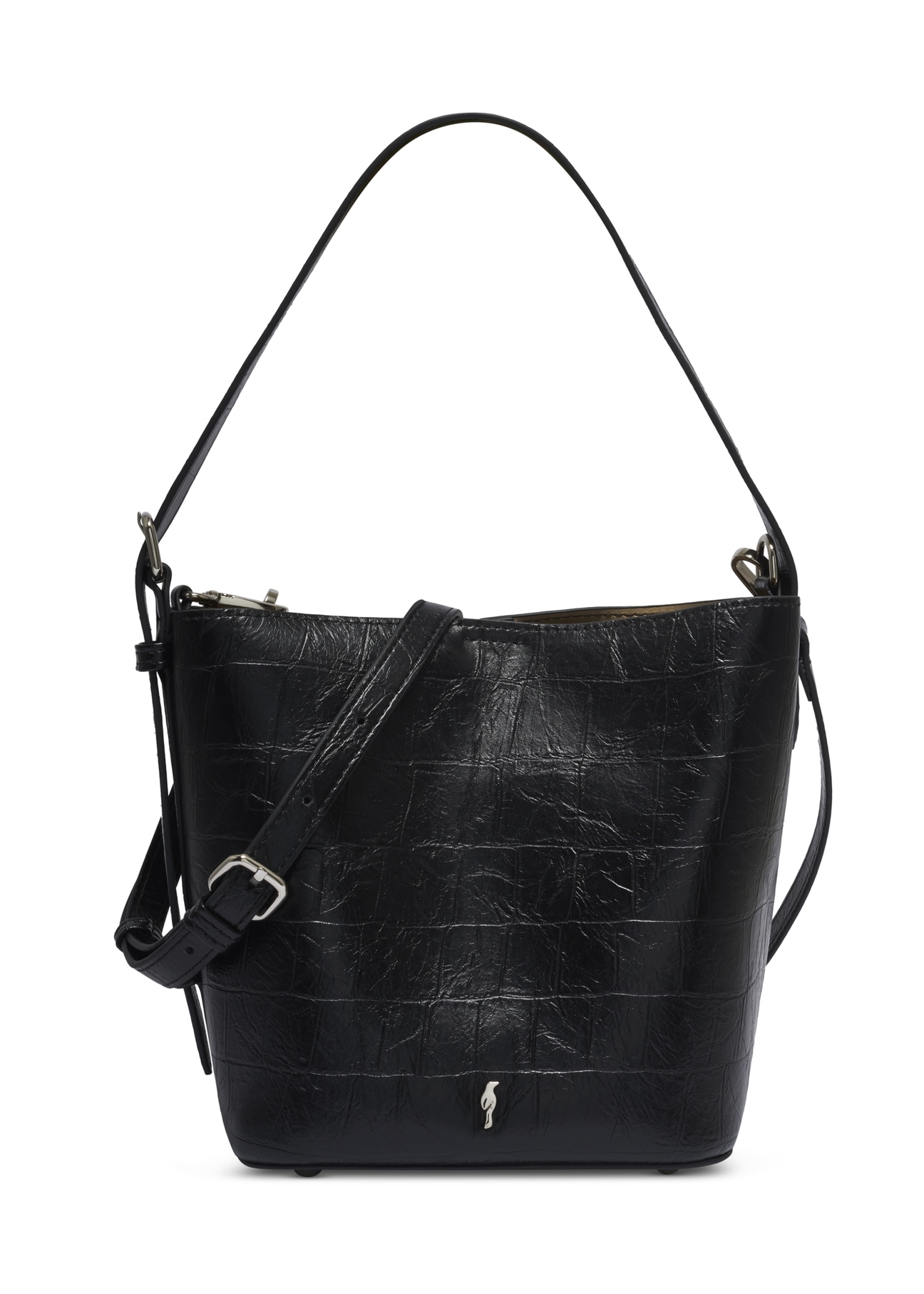 Black women's croco handbag TOREC-1305-9G(Z26). Front view on white background.