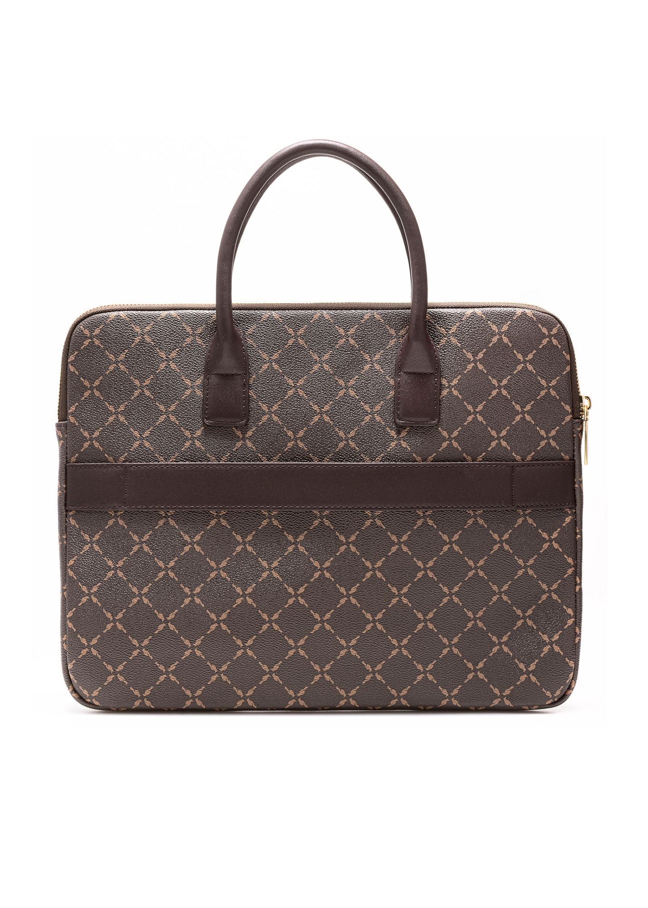 Brown laptop bag with monogram TOREC-1078-89(Z25) - product view from the back on a white background.