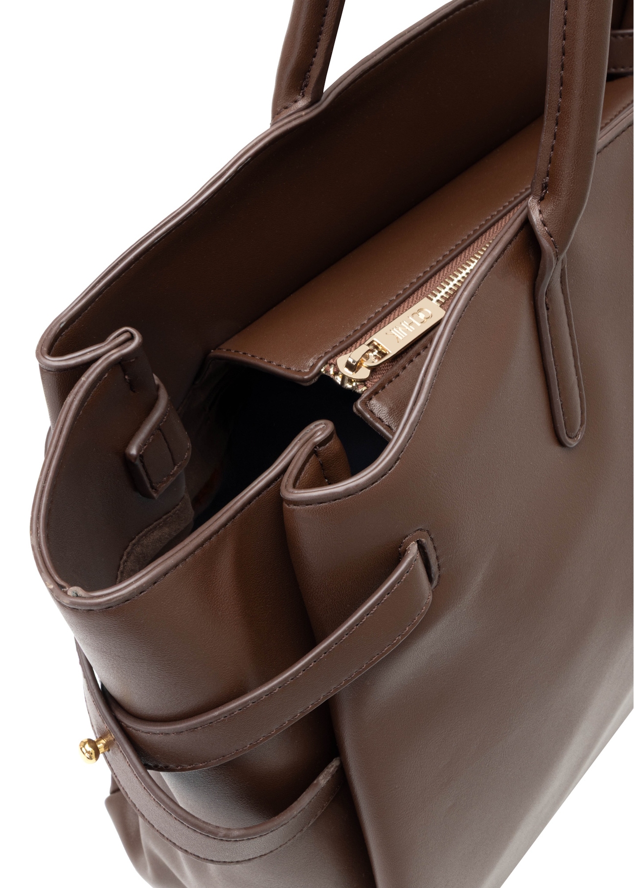 Large brown women's handbag TOREC-1135-1H(W26), close-up of the product detail on a white background.