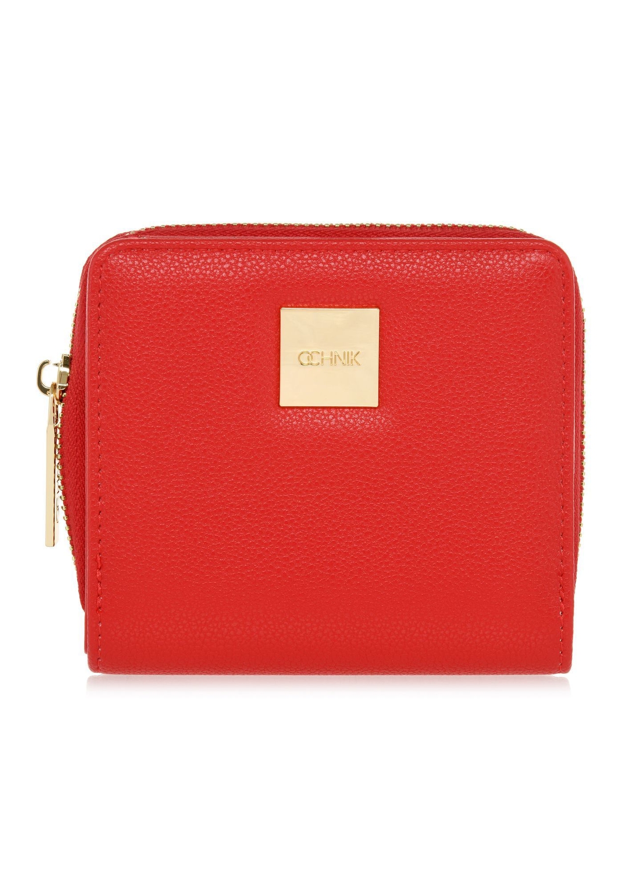 Small red women's wallet with logo POREC-0366-4A(W26), front product view on white background.