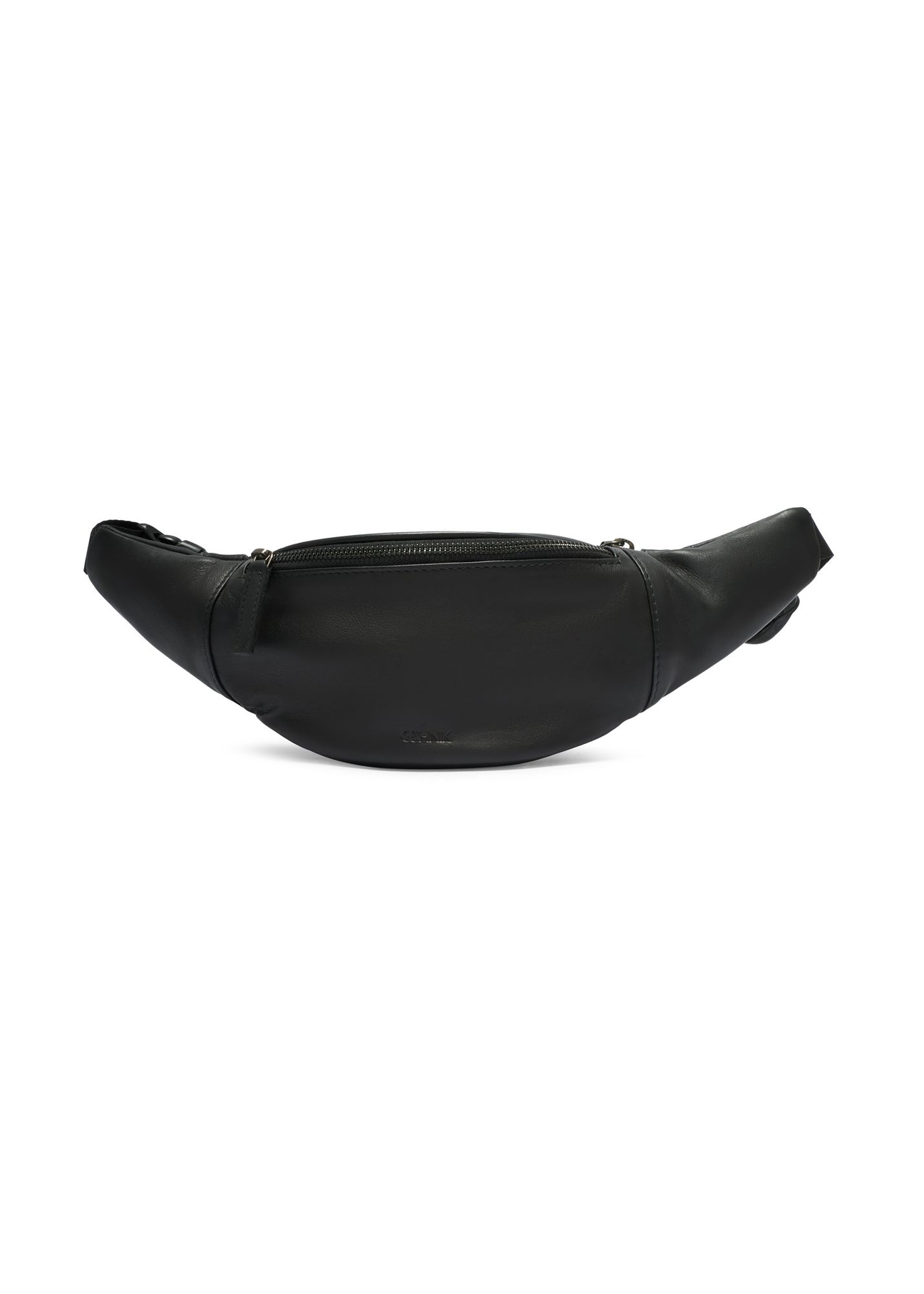 Men's black leather waist bag TORMS-0497-99(W26) - front product view, on white background.