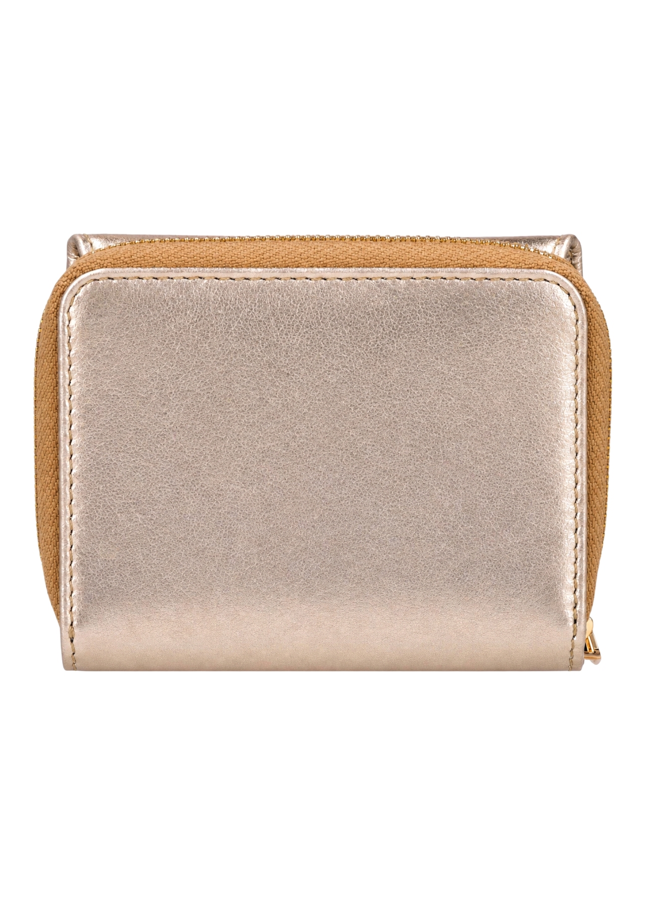 Small women's leather wallet in gold color PORES-1026-2X(Z26), product view from the back on a white background.