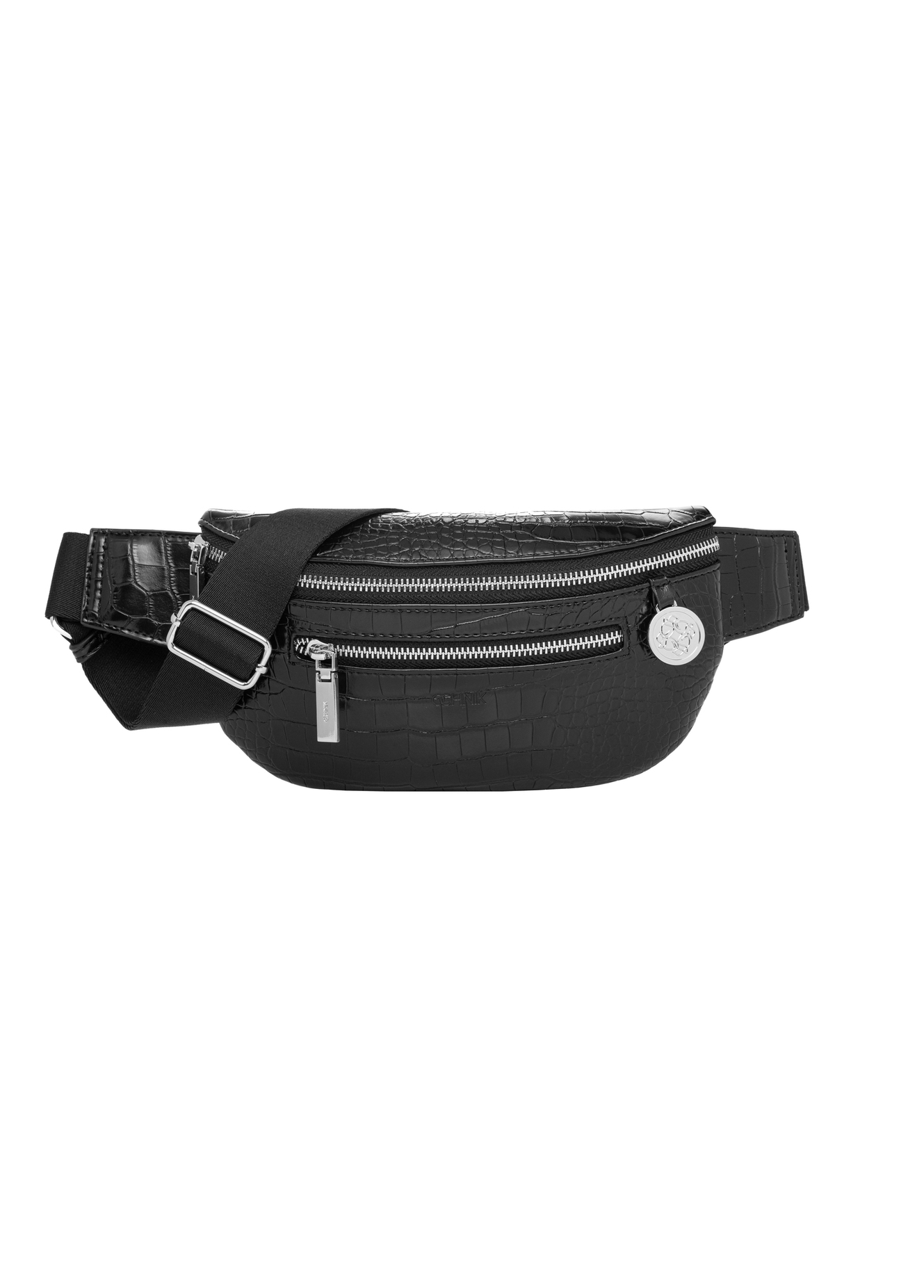 Black croco women's waist bag TOREC-1338-9G(Z26), front product view on white background.
