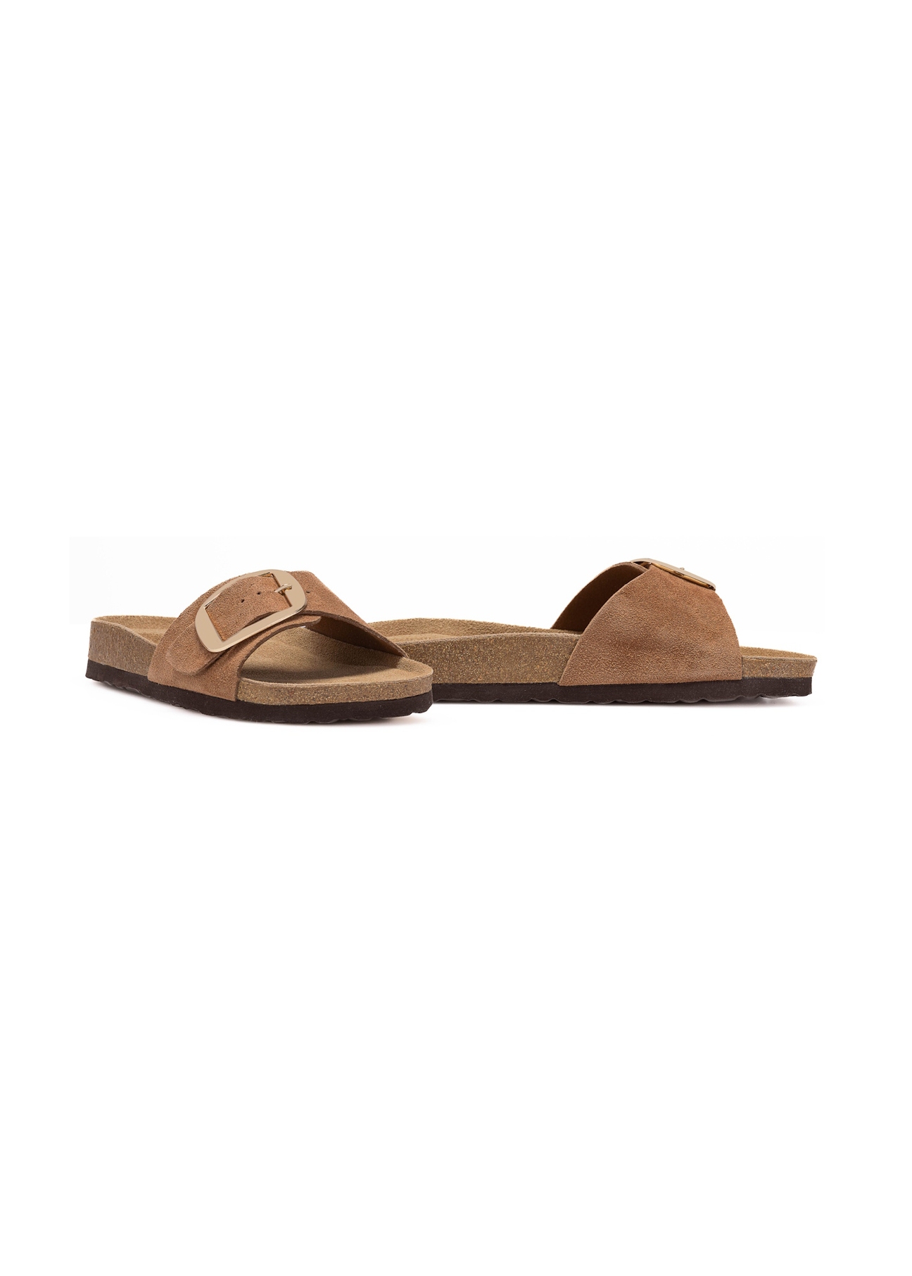 Women's leather flip-flops in brown BUTYD-1157-24(W25)-02