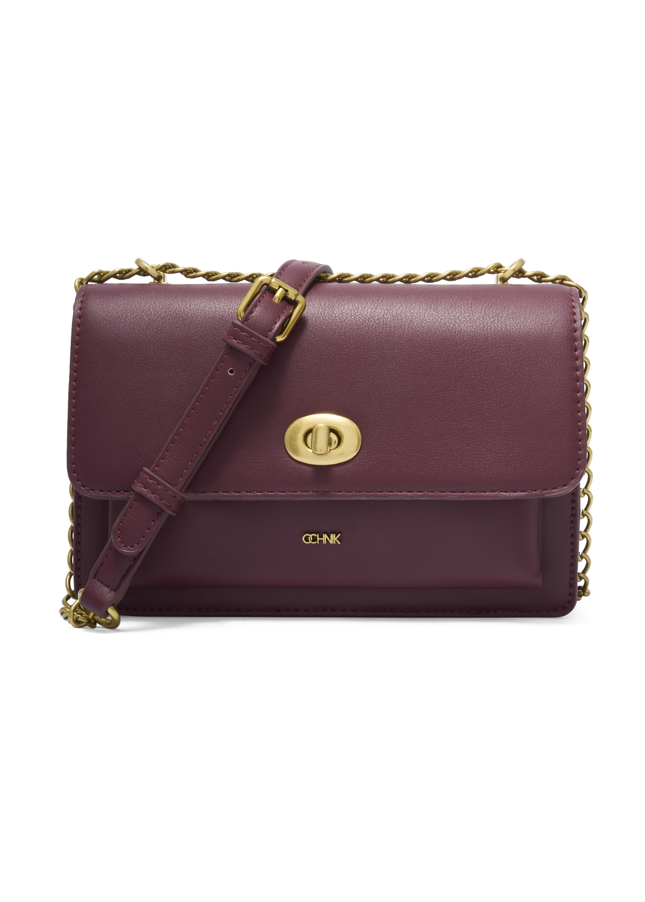 Small burgundy women's handbag with an elegant clasp TOREC-1322-4D(Z26), front product view on a white background.