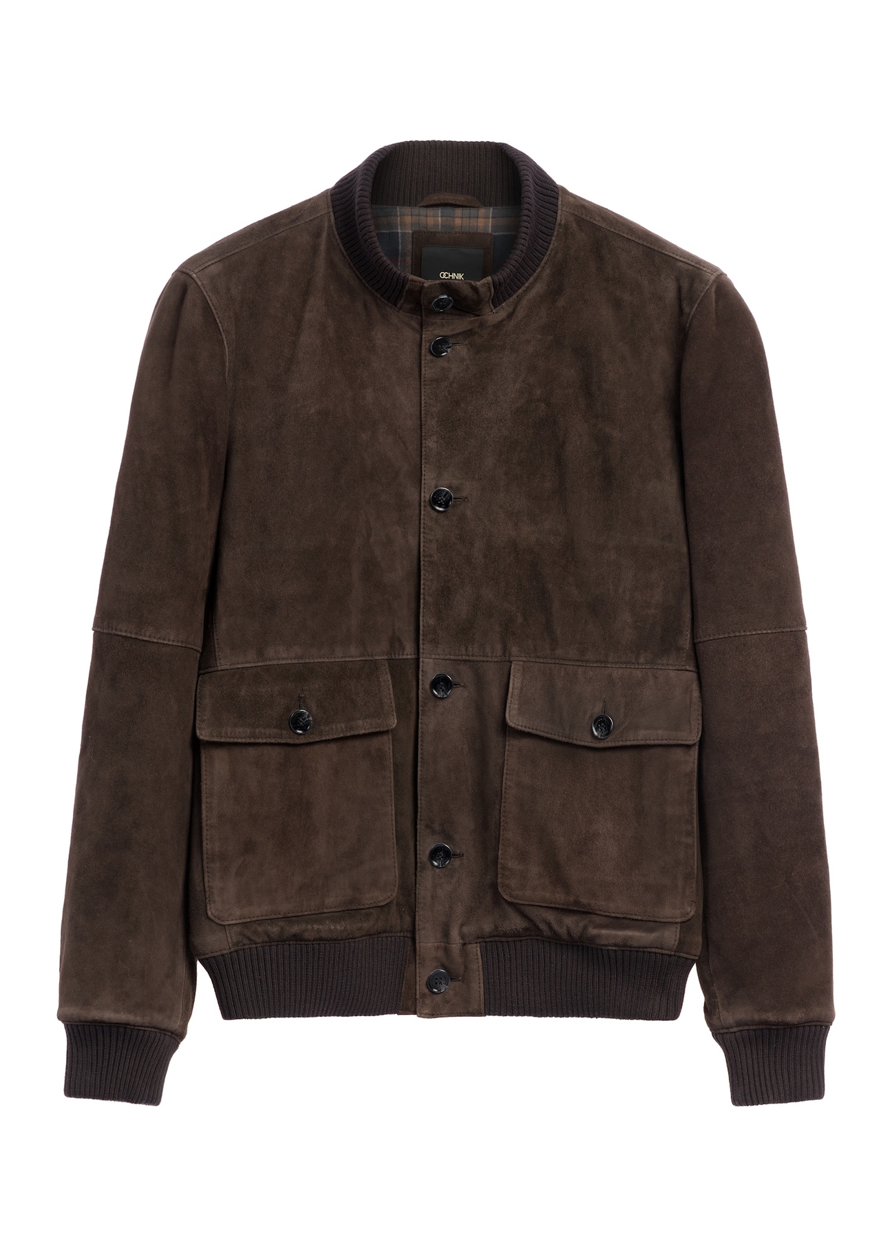 Brown men's suede jacket KURMS-0425-1L(Z26), front product view on white background.