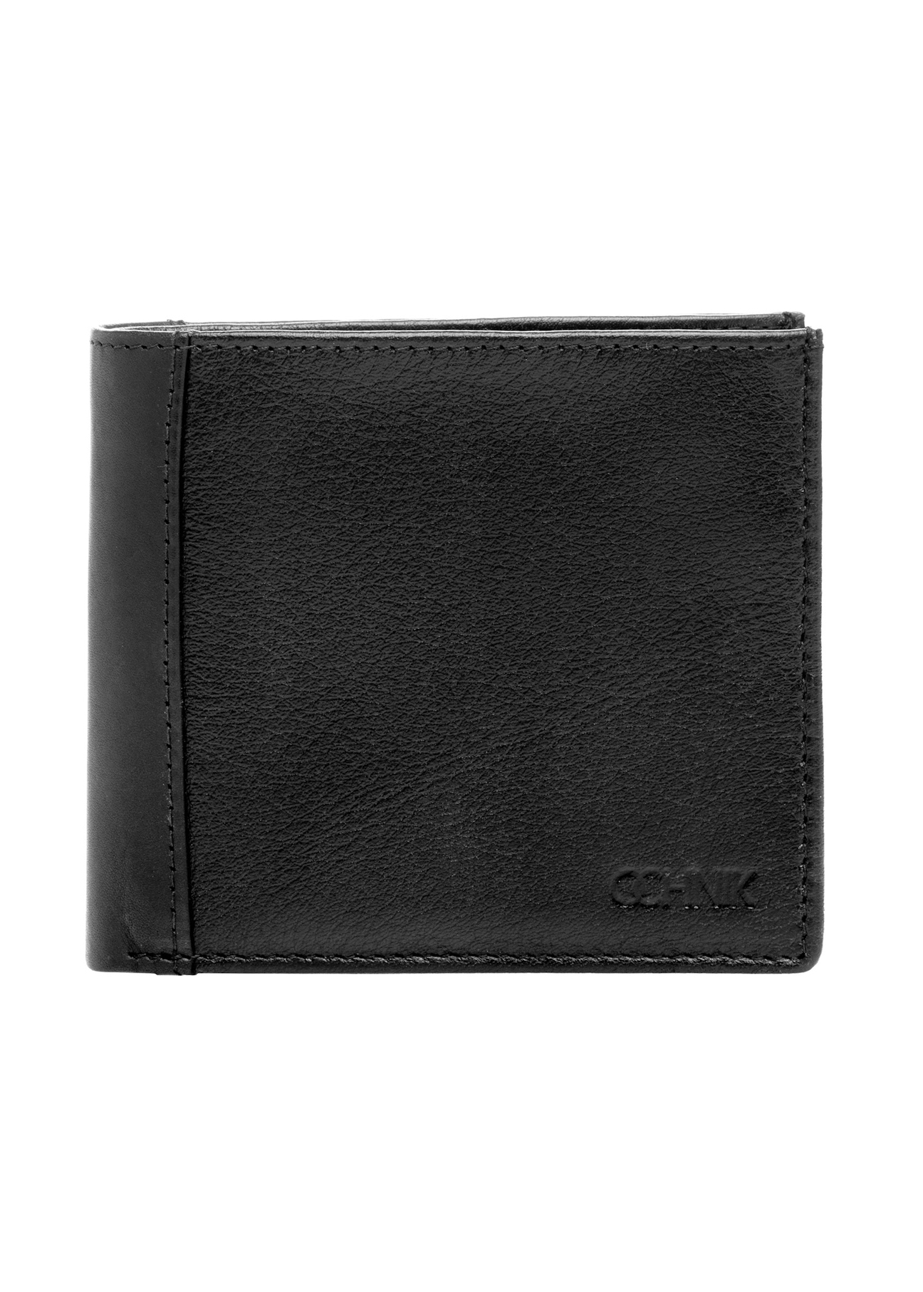 Black small leather men's wallet PORMS-0681-99(W26), front product view on white background.