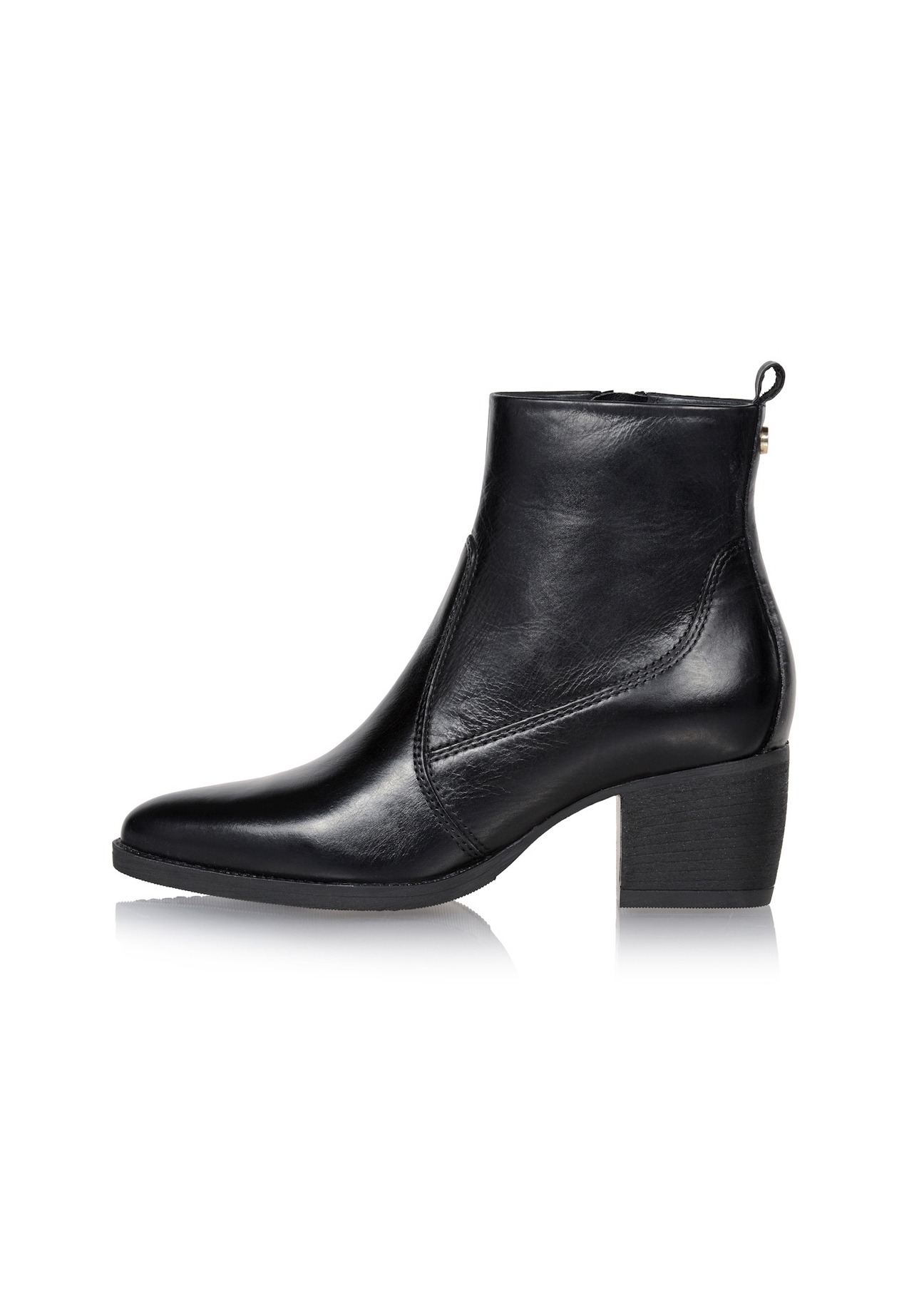 Women's leather high-heeled ankle boots BUTYD-1005A-99(Z25), side view of the product on a white background.