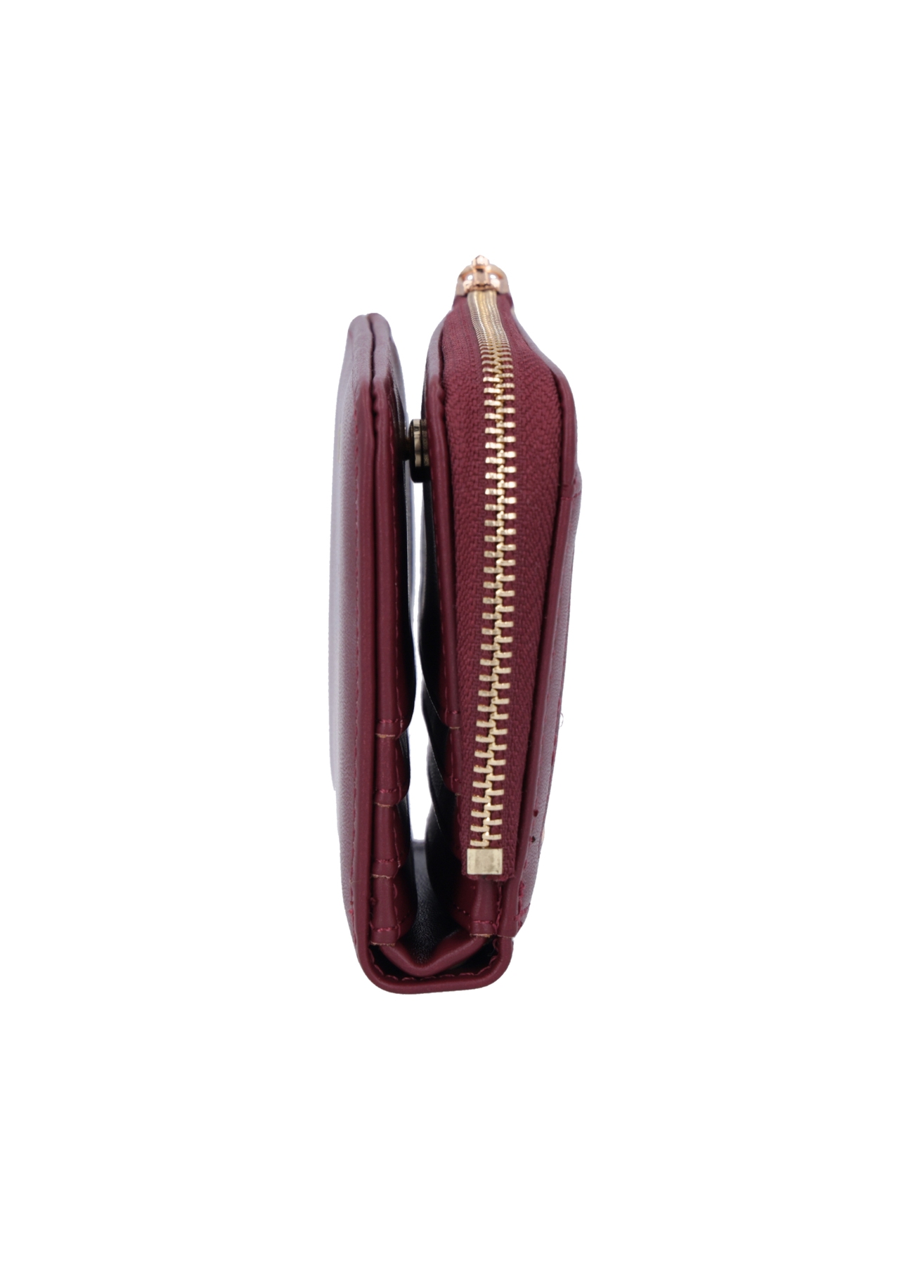 Burgundy small women's wallet POREC-0400A-4D(Z26) - side product view, on white background.
