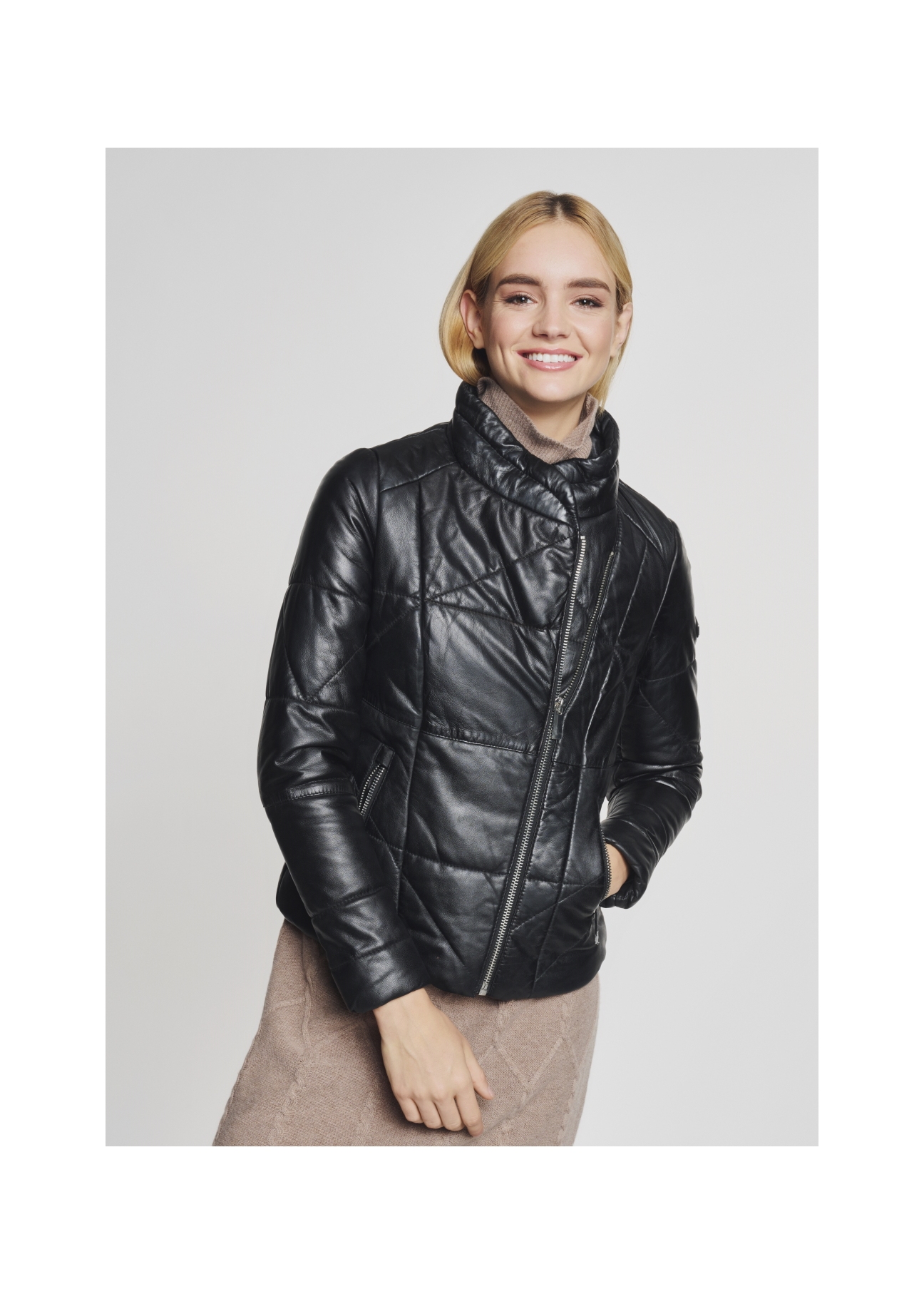 Women's quilted leather jacket KURDS-0279-4505(Z21)-01