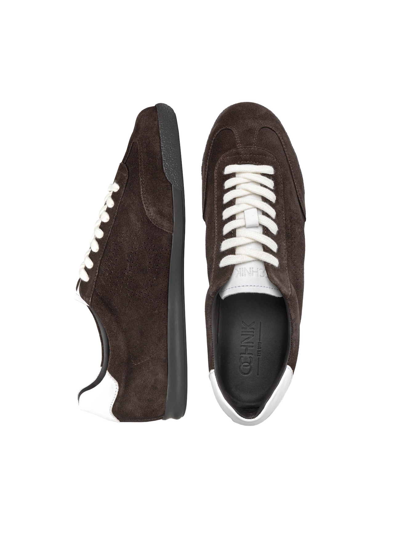 Dark brown leather sports shoes BUTYM-0534-1I(W26), top view of the product on a white background.