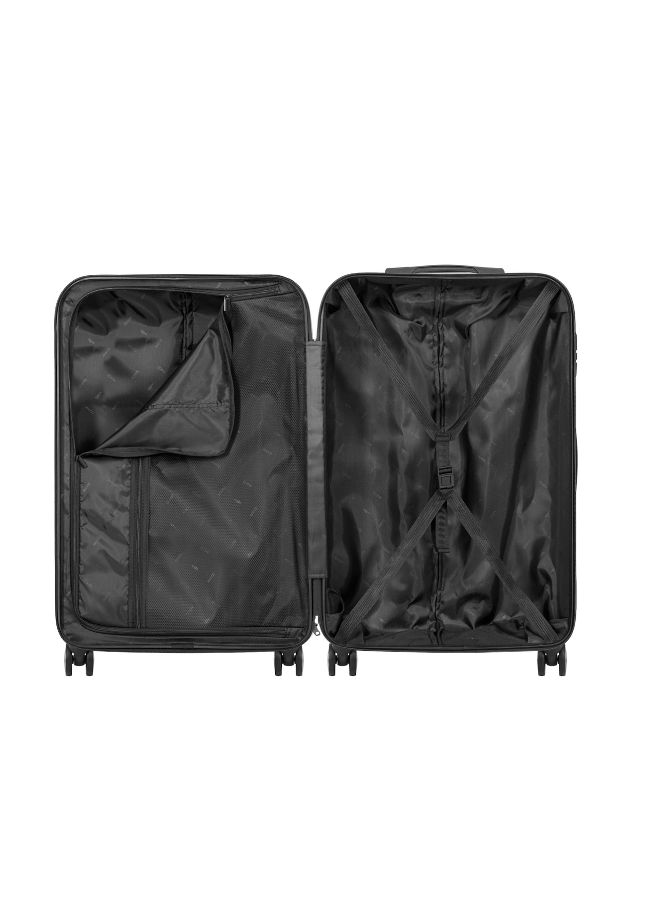 Large suitcase on wheels WALPC-0012-5E-28(W26), product view inside on white background.