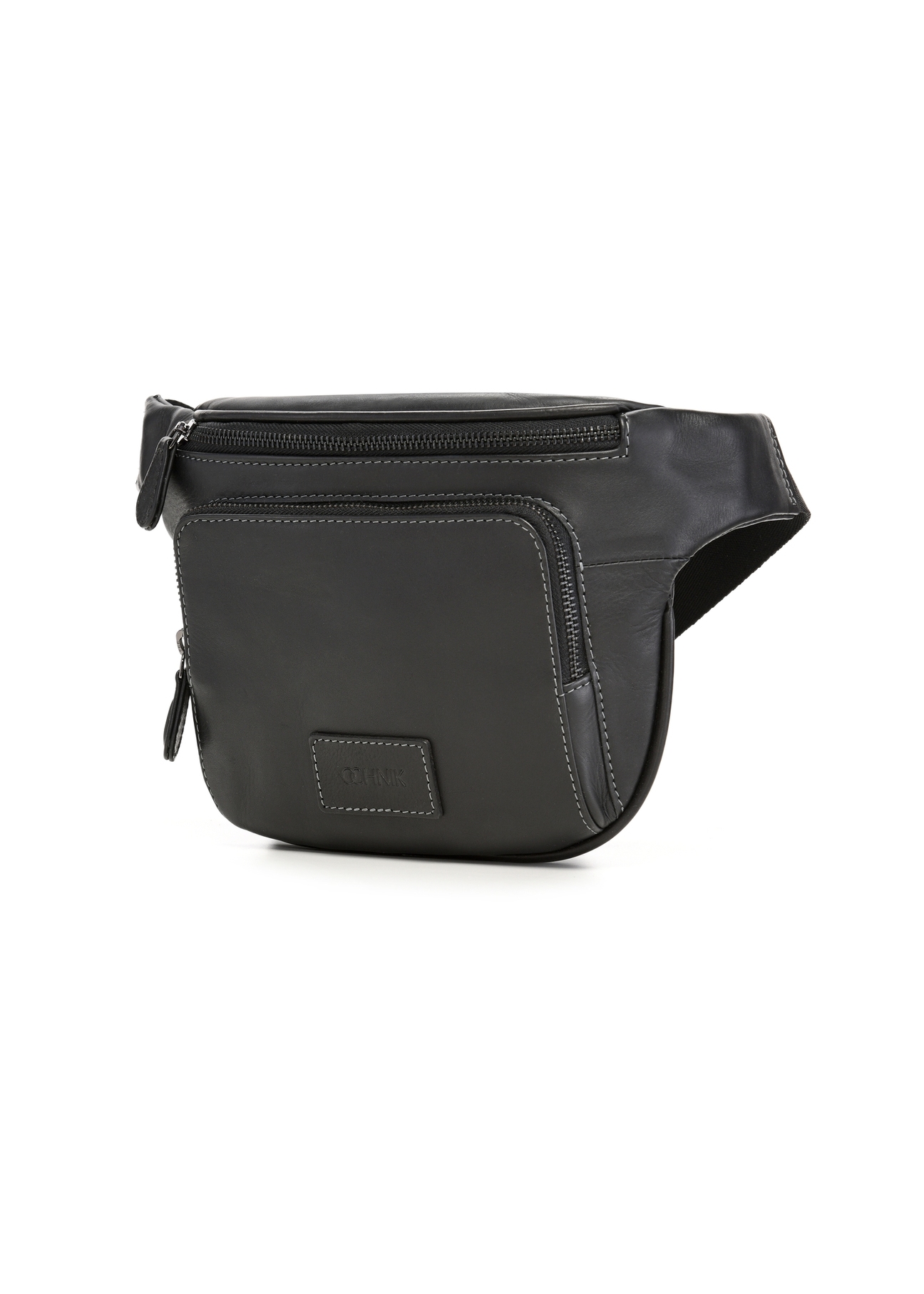 Men's black leather waist bag TORMS-0529-99(Z26) - diagonal product view, on a white background.