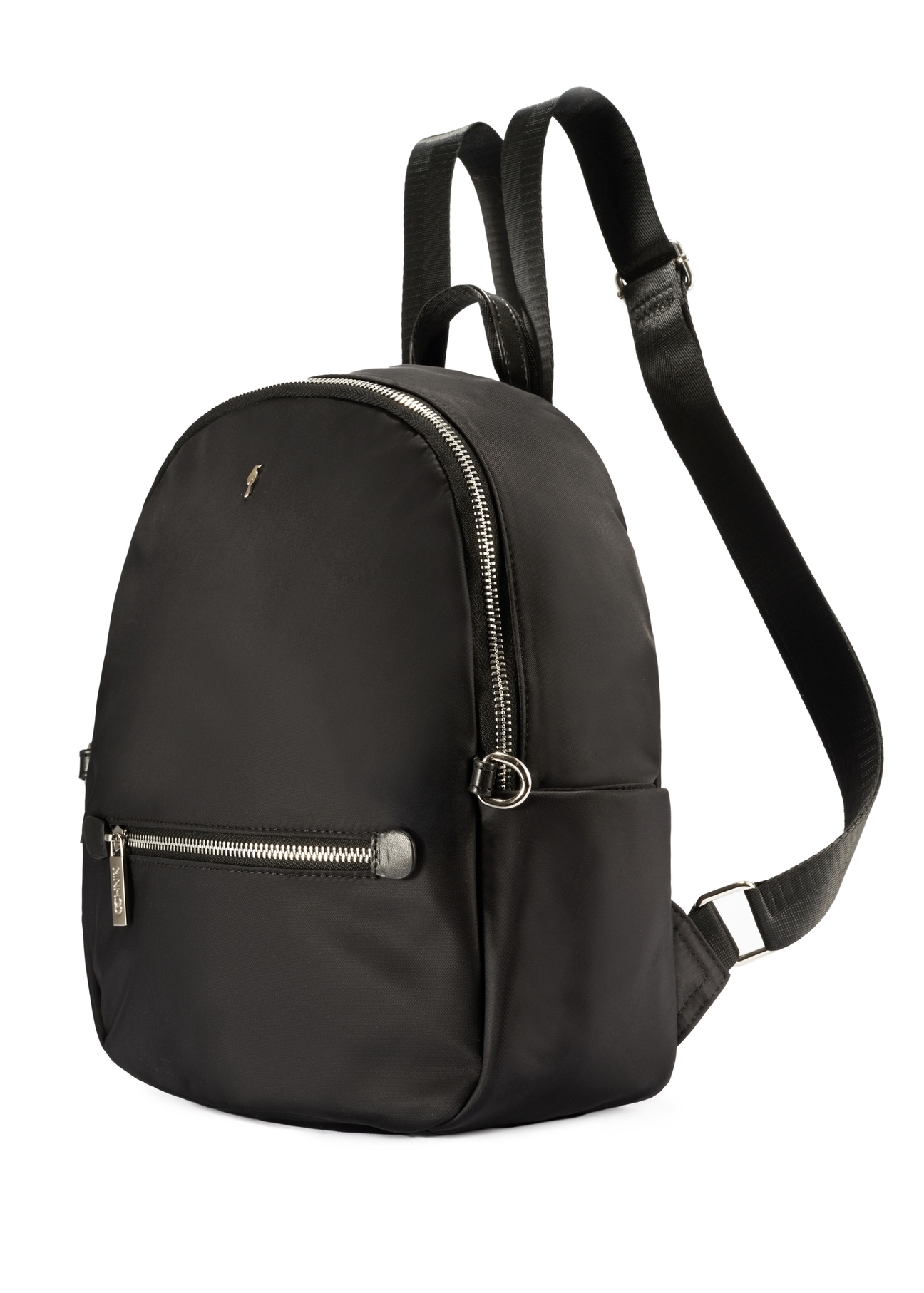 Black medium women's backpack with a waist bag TOREN-0327-99(Z25), diagonal product view without a waist bag on a white background.