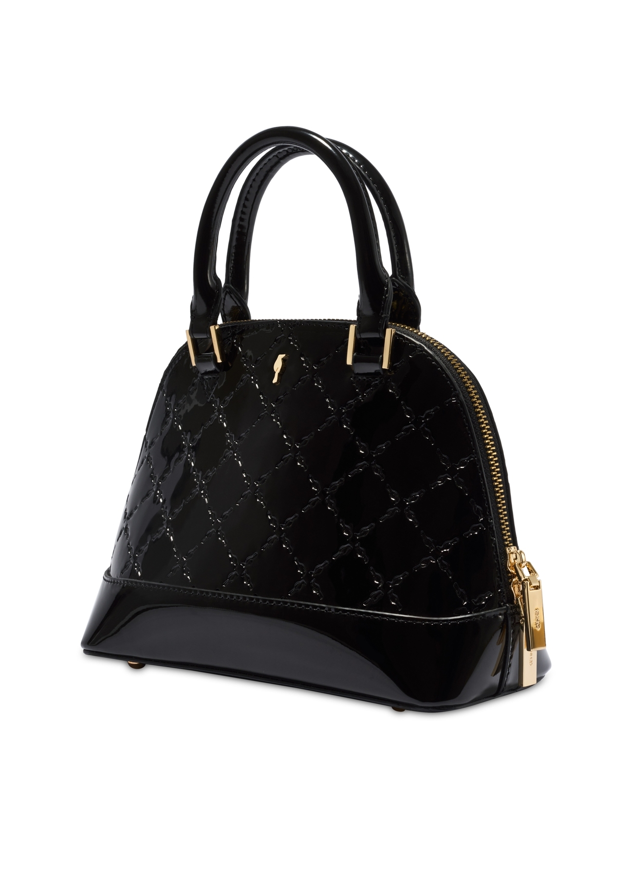 Black women's handbag with gloss TOREC-1110-99(Z25), diagonal product view on a white background.