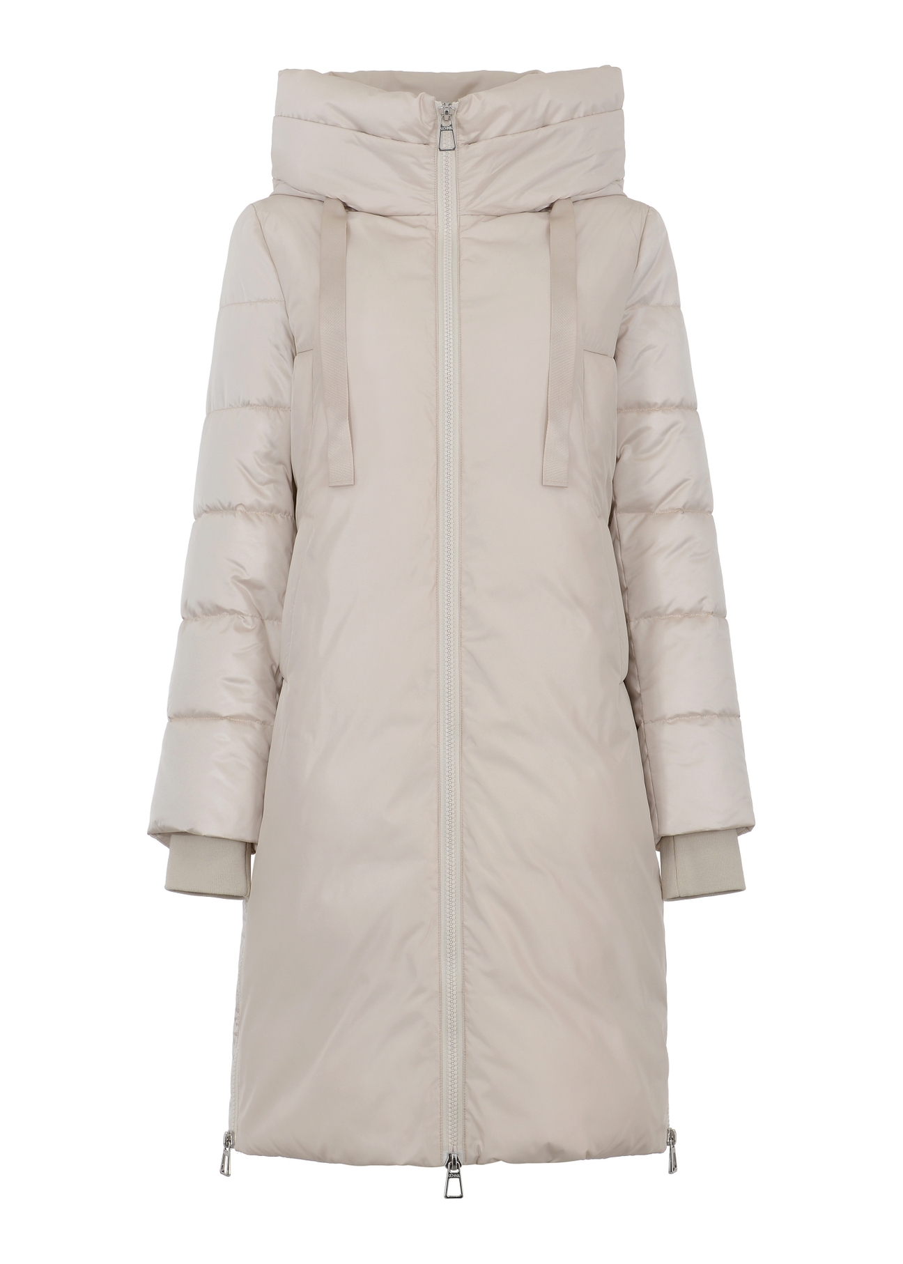 Beige women's winter jacket with hood KURDT-0478-81(Z23)-05