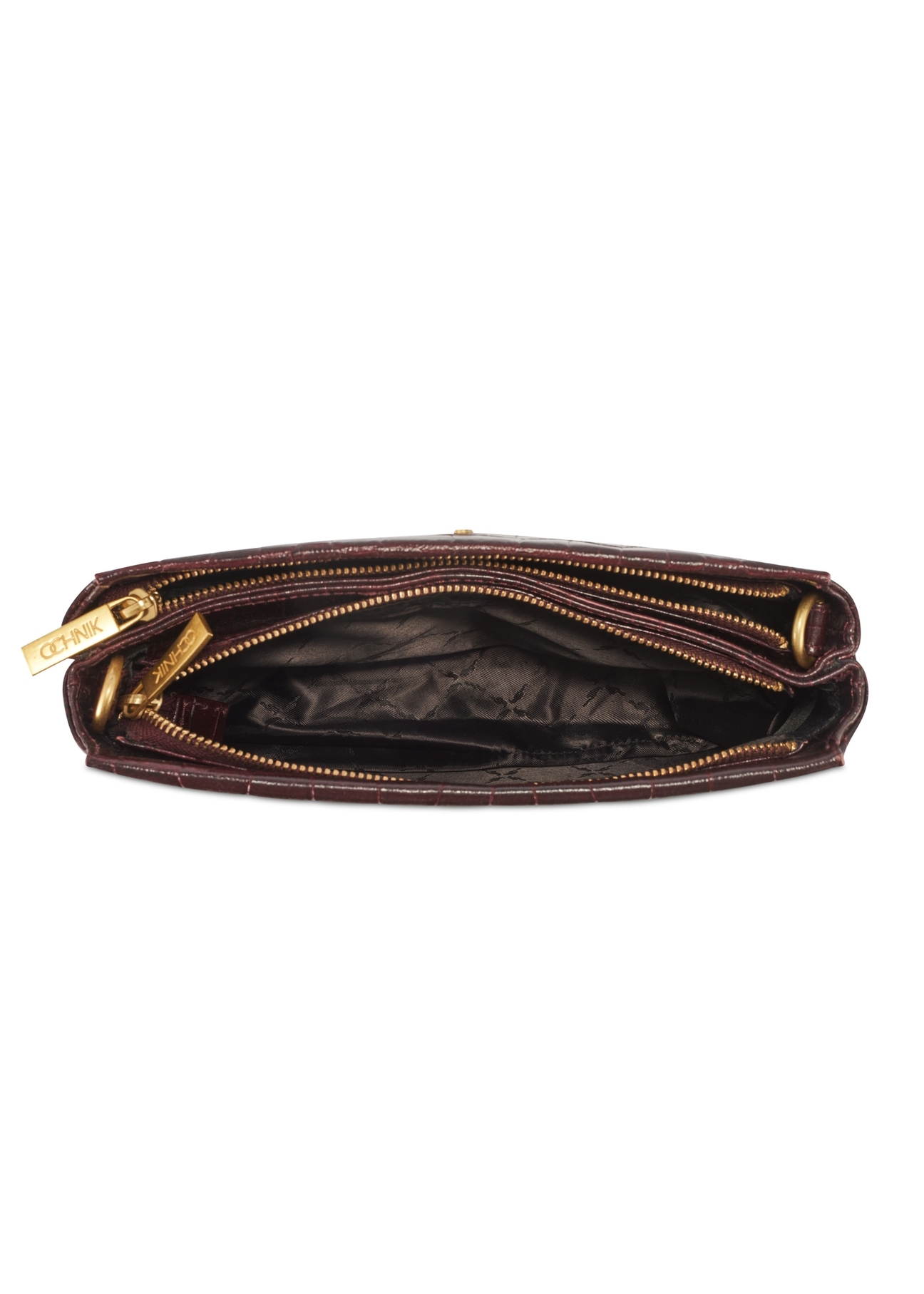 Burgundy croco women's handbag TORES-1159E-49(Z25), product view from the inside on a white background.