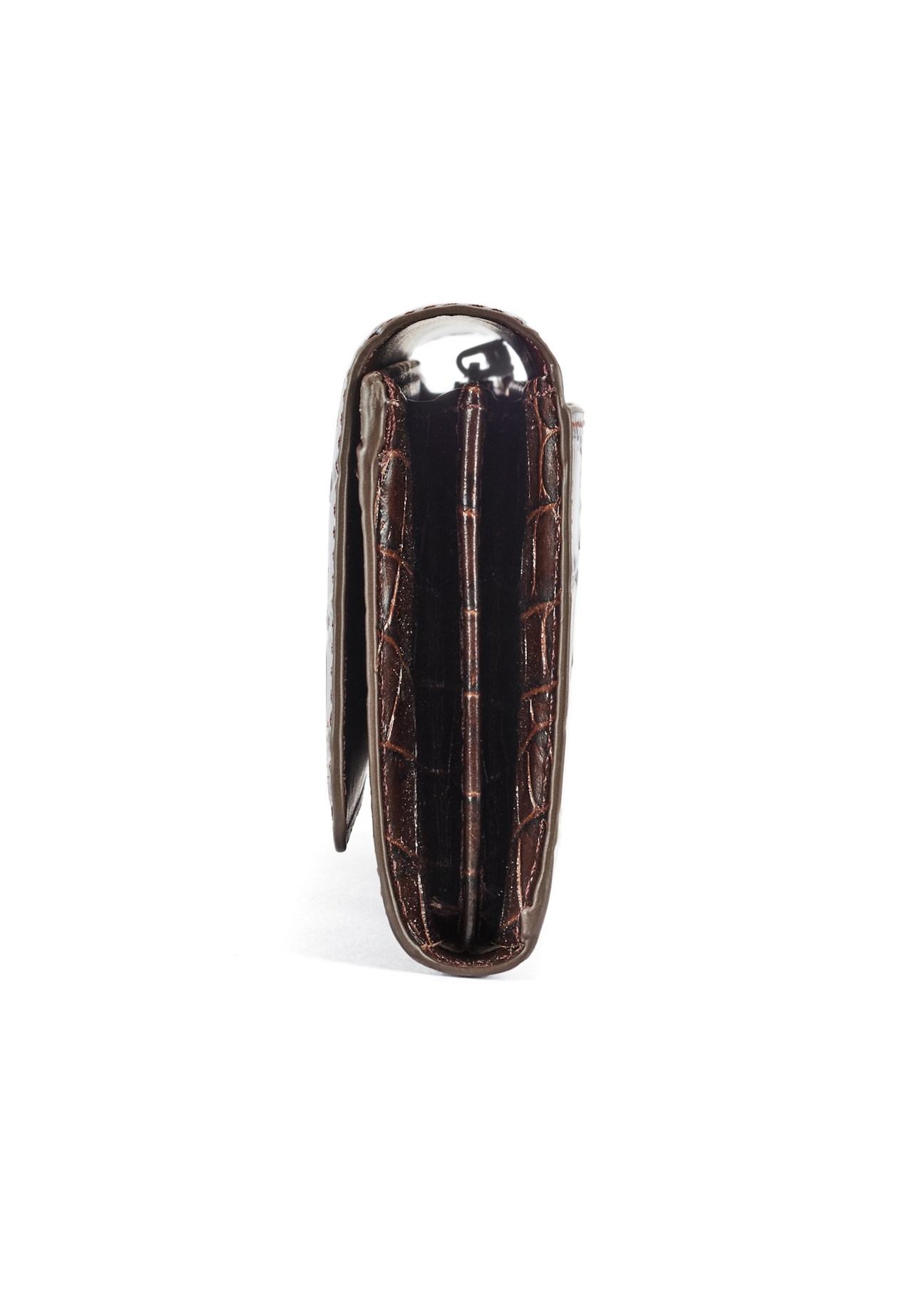 Brown women's croco wallet PORES-0954-89(W25) - side product view on white background.