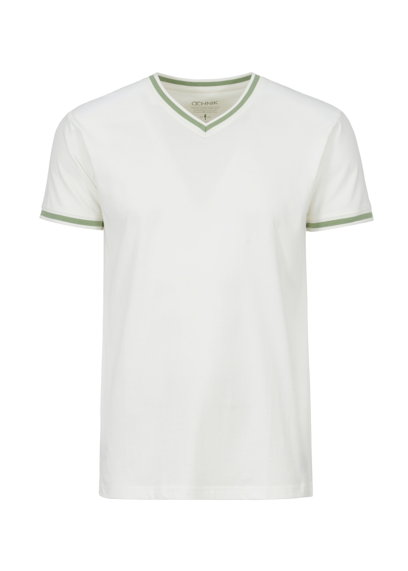 Men's white and green T-shirt TSHMT-0069-12(W24)-04