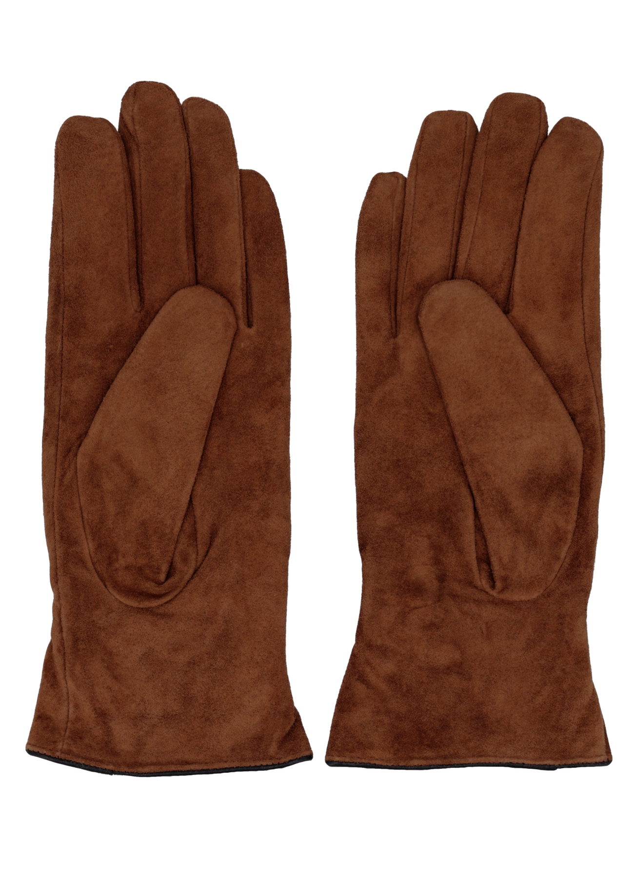 Women's suede gloves in camel color REKDS-0108-1D(Z26) - product view from above, on a white background.