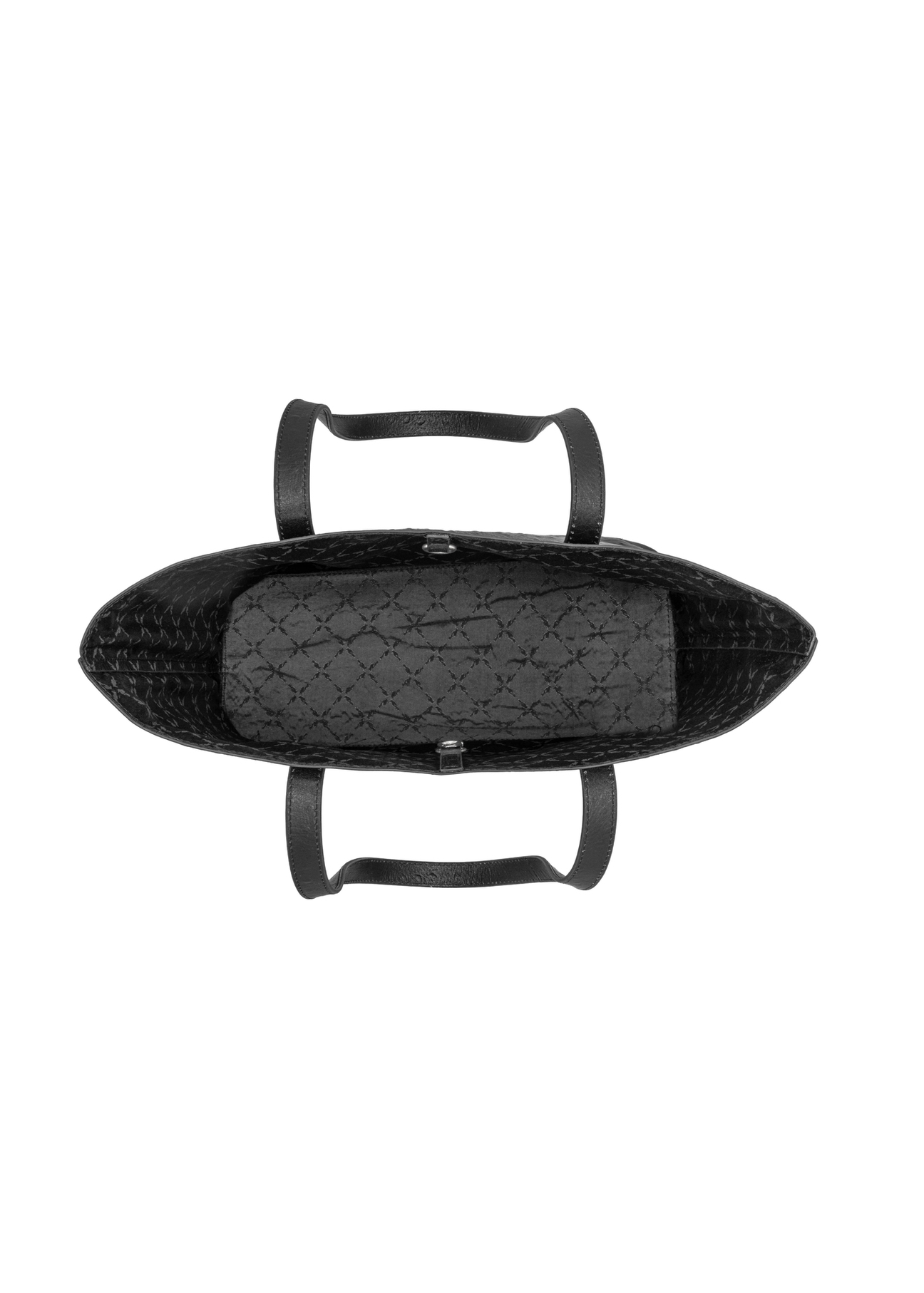 Black leather women's shopper handbag TORES-1389-9P(Z26), product view from above on a white background.