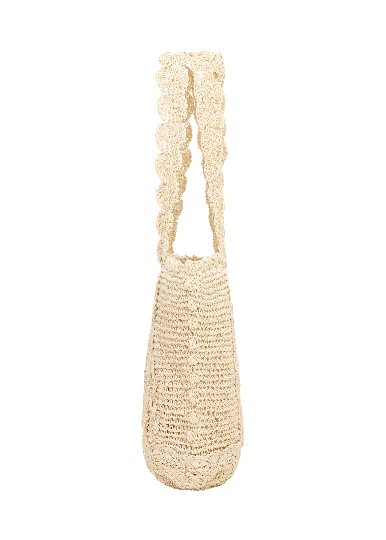 Light beige straw shopper bag TOREC-1222-1E(W26), side view of the product on a white background.