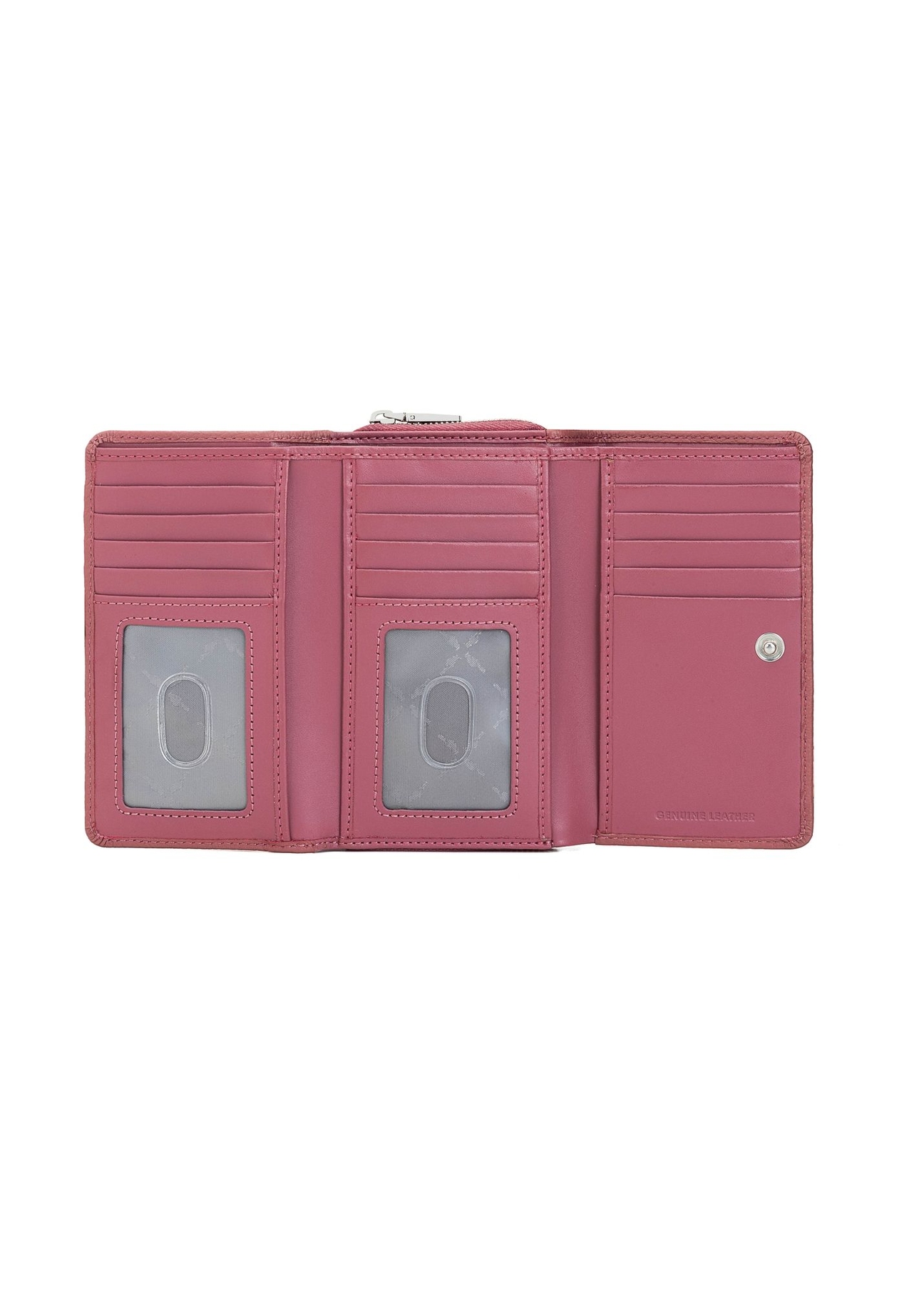 Pink leather medium women's wallet PORES-0801-5B(Z26), product view inside on white background.