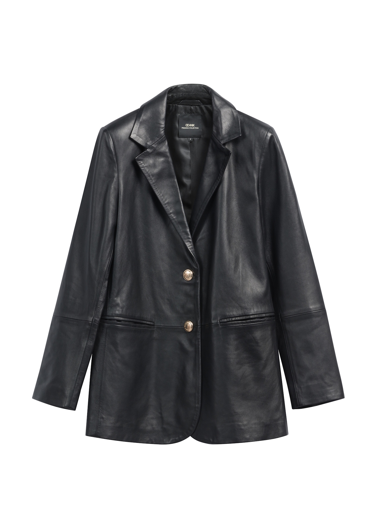 Women's black leather jacket KURDS-0606-99(W26), front product view on white background.