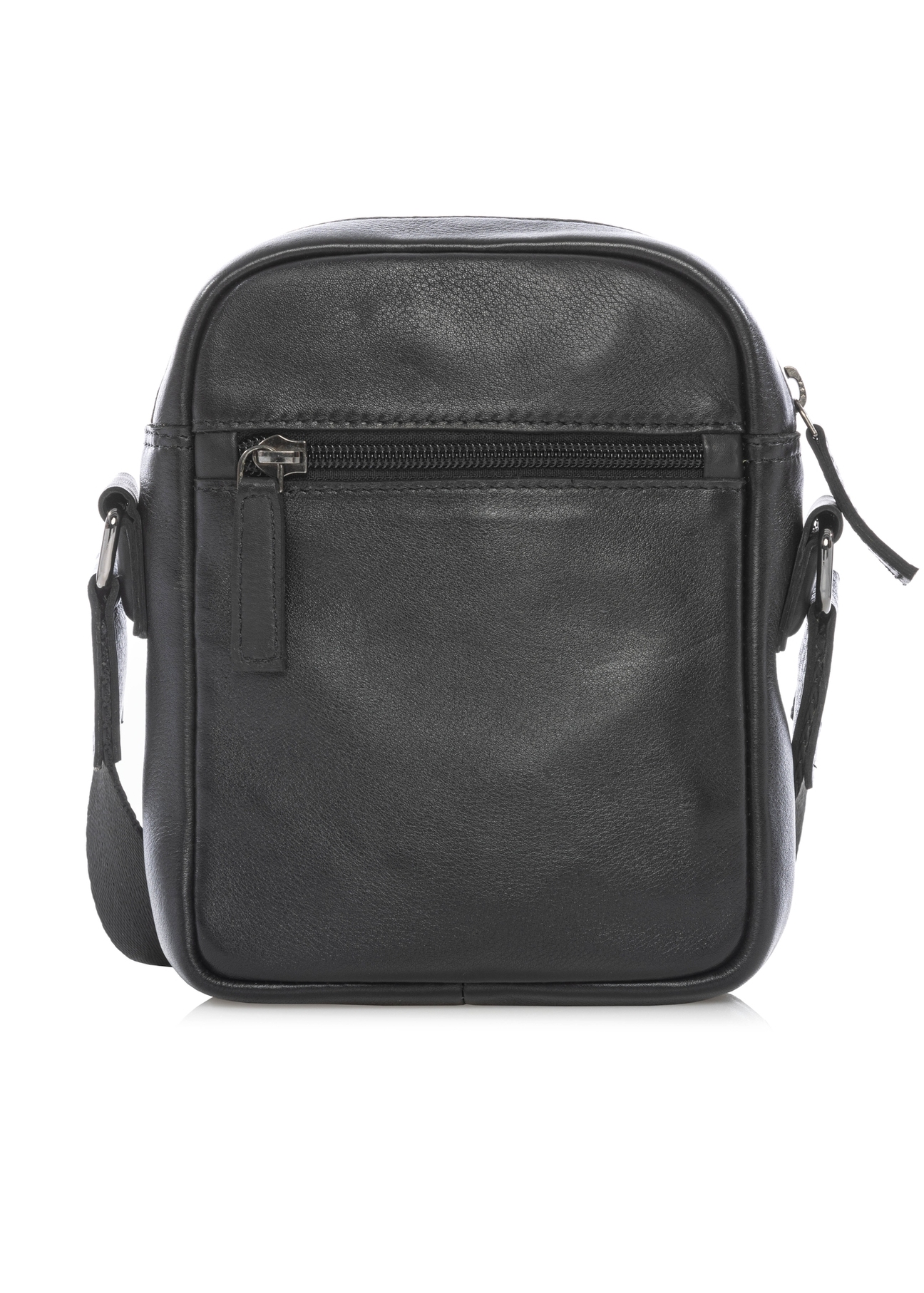 Black small leather men's bag TORMS-0498-99(W26) - product view from the back, on a white background.