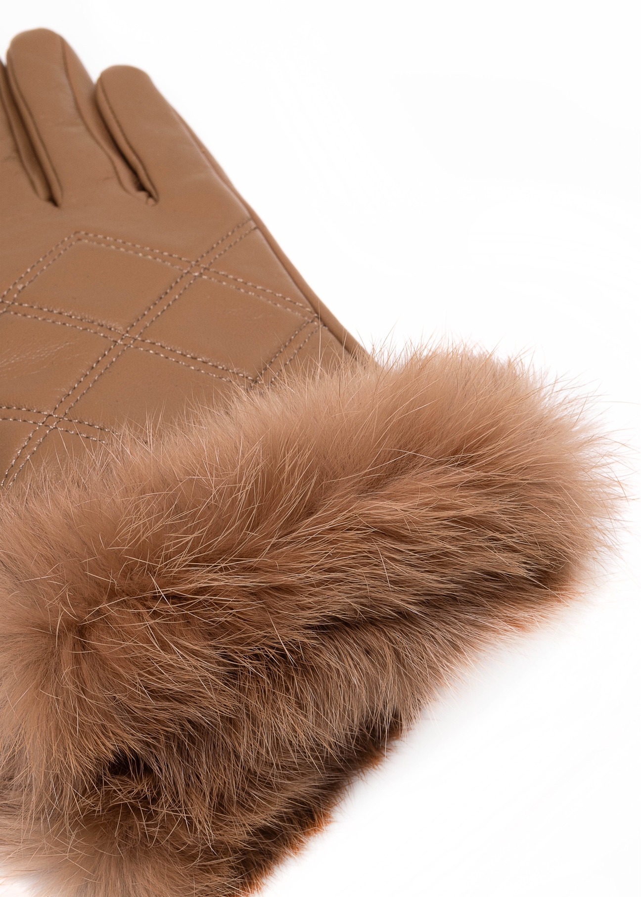Women's leather gloves with rabbit fur REKDS-0071A-81(Z25), close-up of the product detail on a white background.