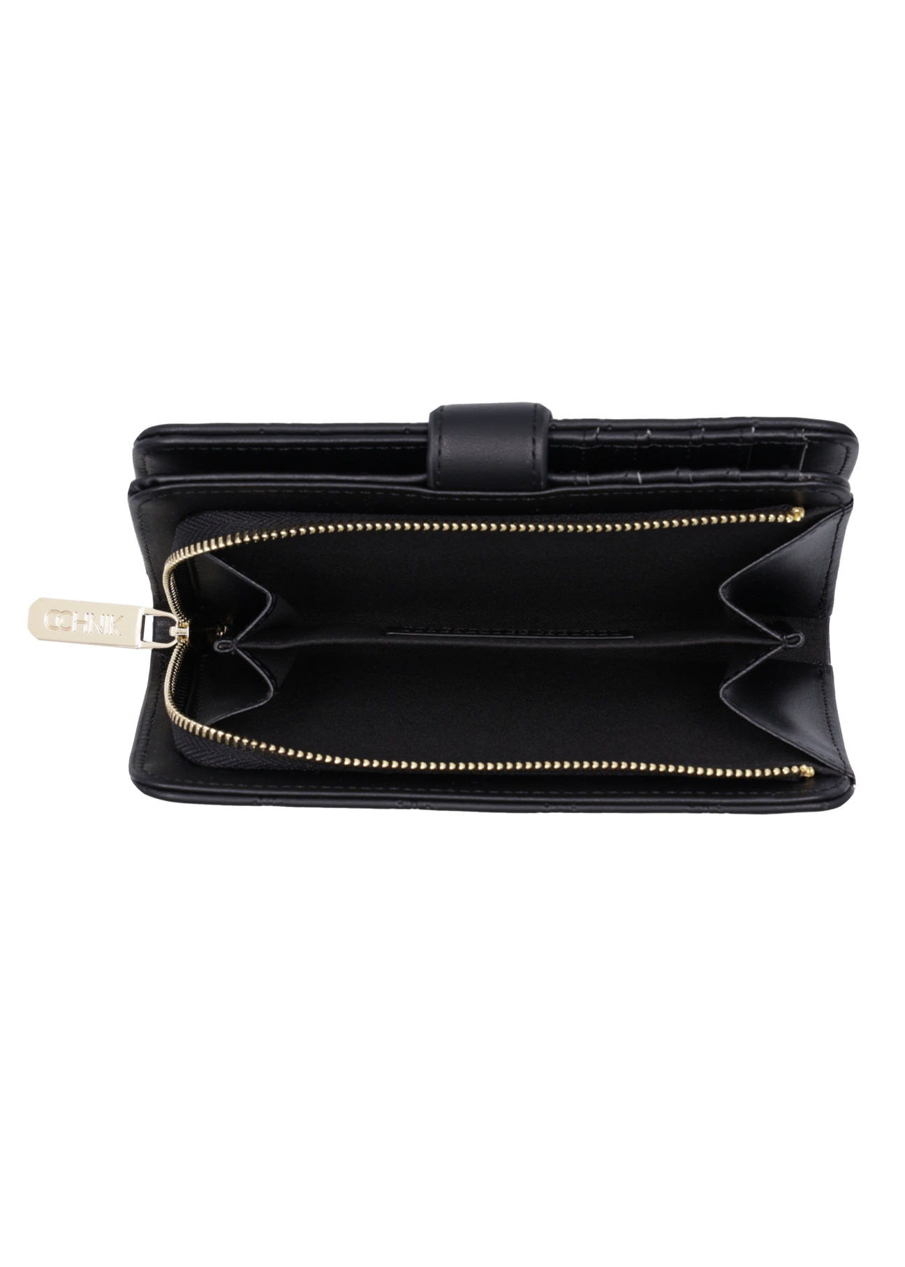 Black women's wallet with monogram POREC-0391A-9P(Z26), product view inside on white background.