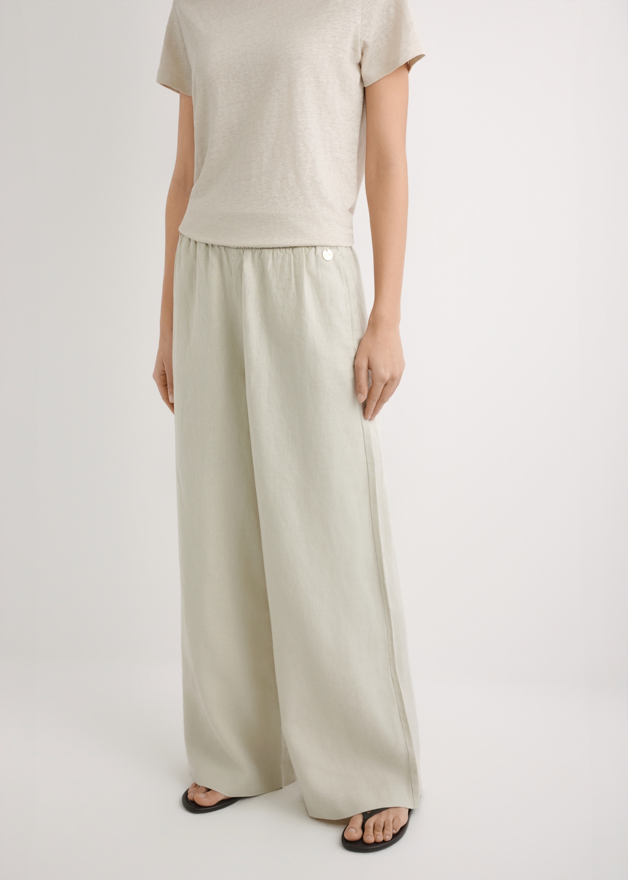 Light beige linen women's trousers SPODT-0124-1A(W26)